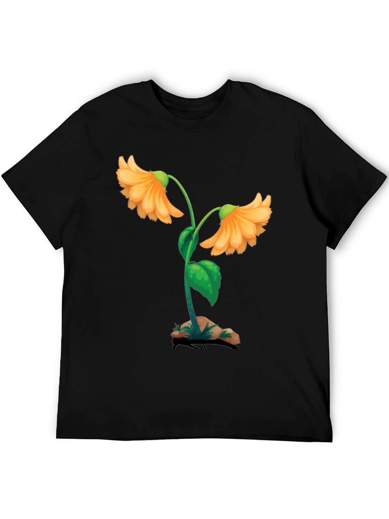 Black Floral Graphic Black T-Shirt - Unique Design view 5