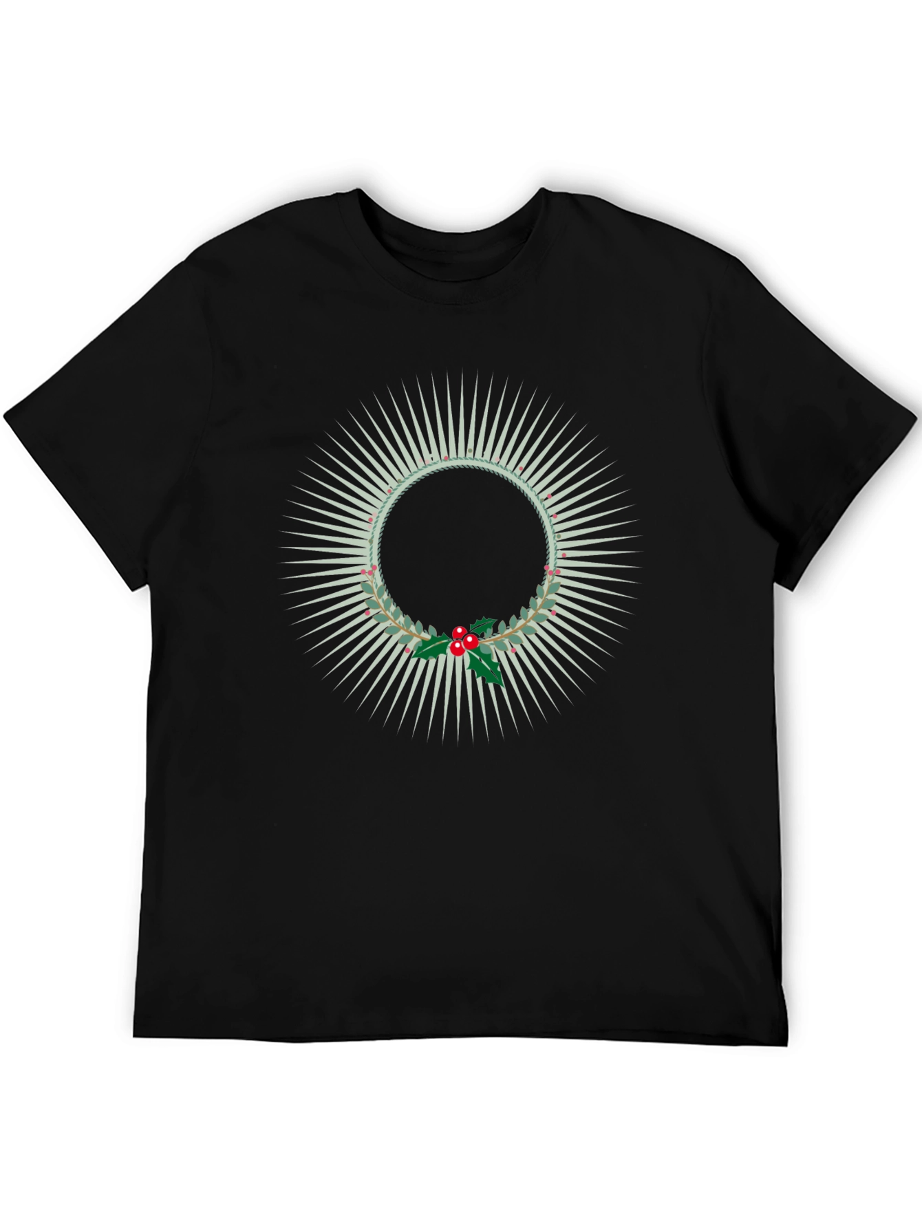 Black Festive Wreath Graphic Tee - Holiday Style view 5