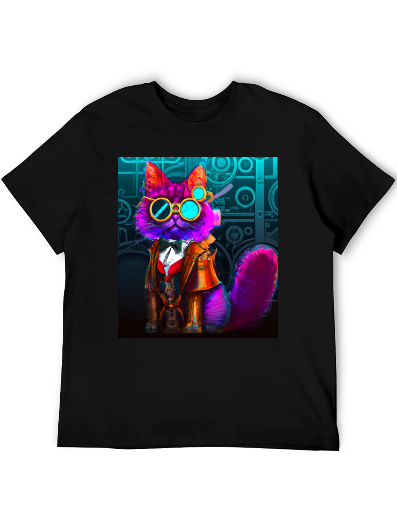 Black Steampunk Cat T-Shirt - Whimsical Fashion view 5