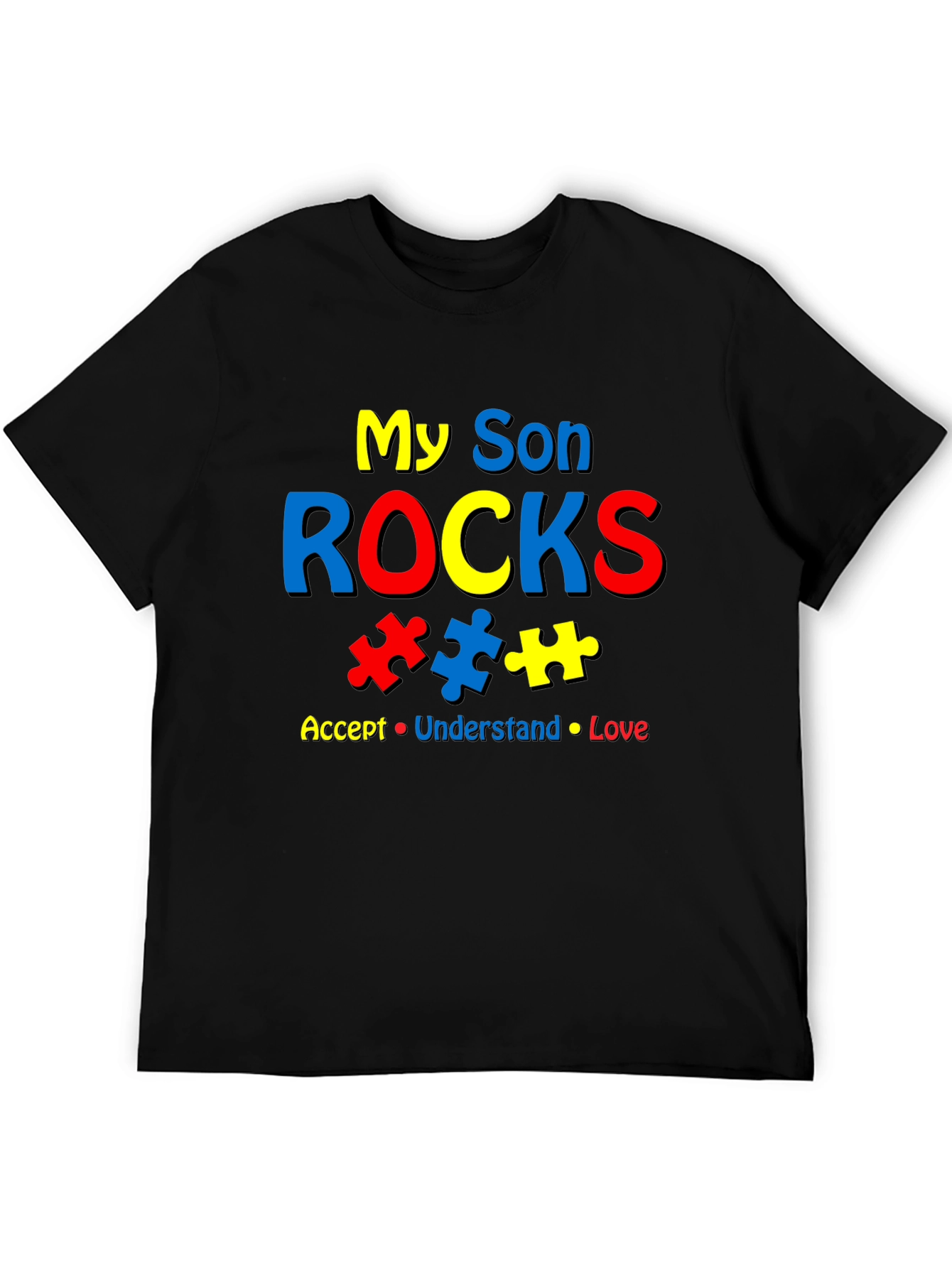 Black My Son Rocks Autism Awareness T-Shirt view 5