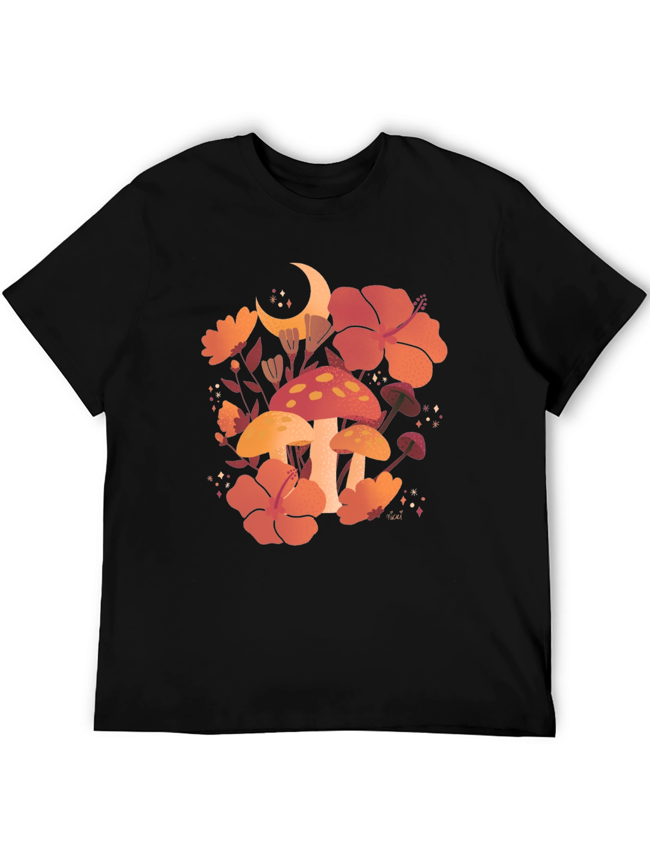 Black Mushroom Moon T-Shirt, Floral Graphic Tee view 5