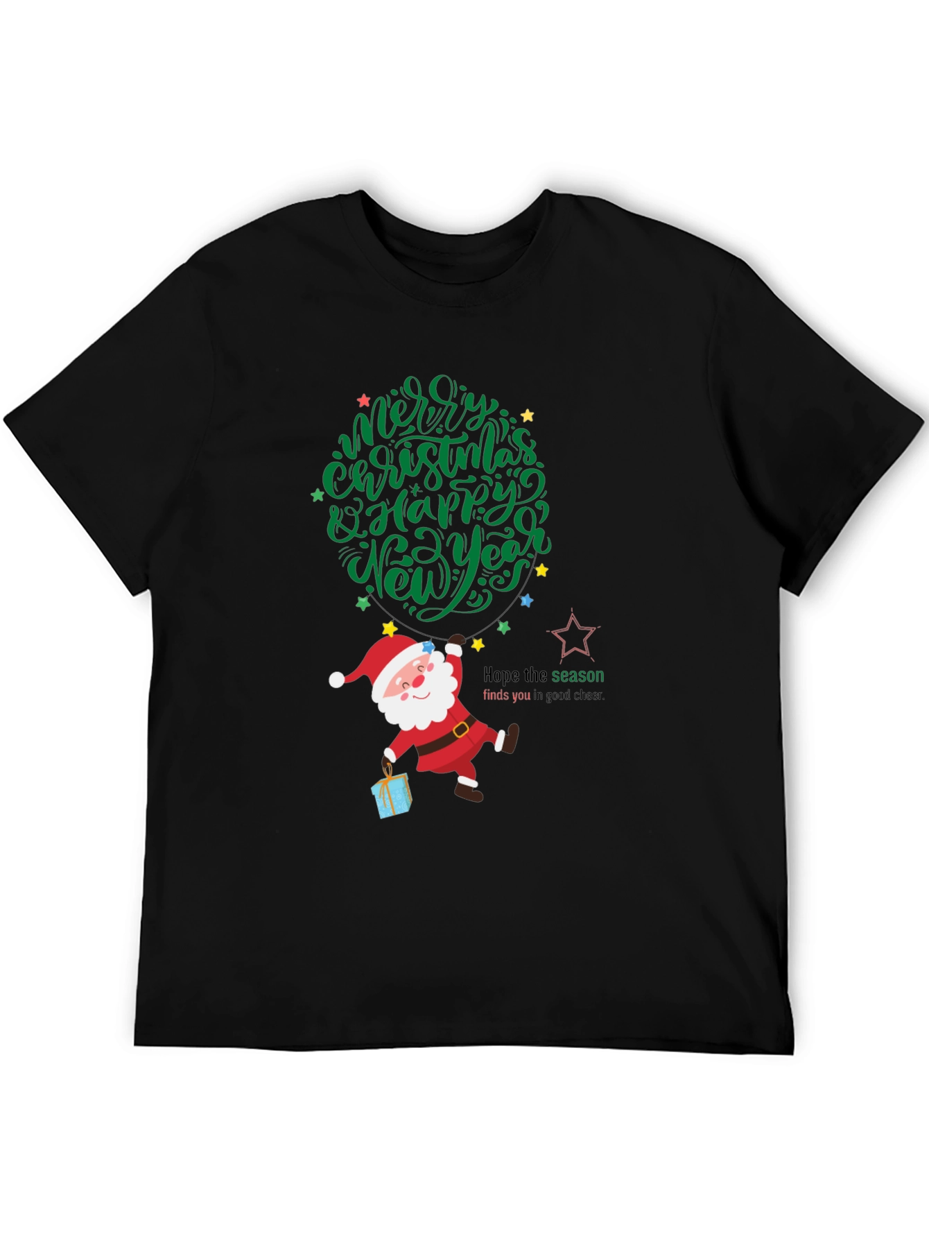 Black Festive Santa Graphic Tee - Merry Christmas & Happy New Year view 5