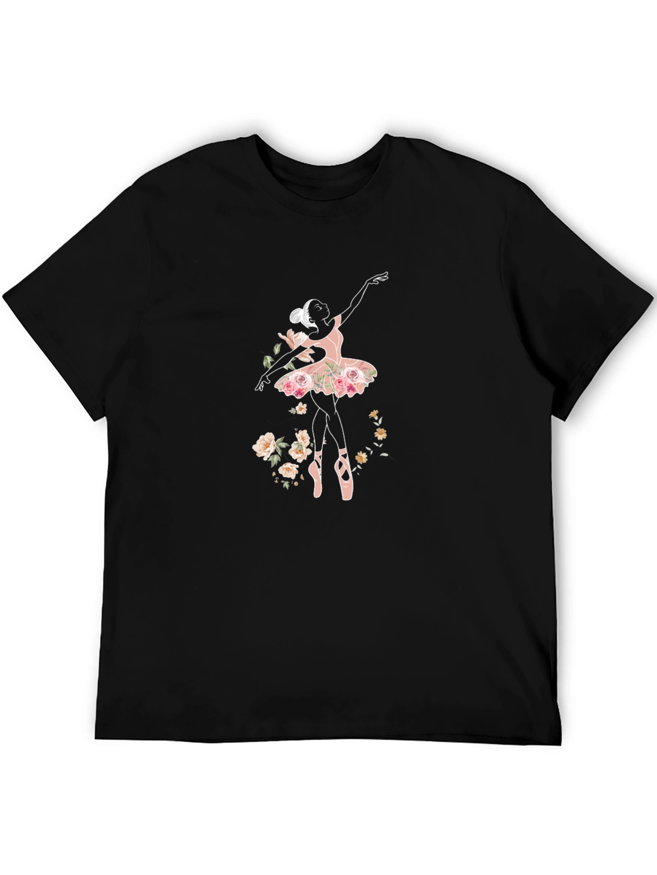 Black Floral Ballerina Graphic Tee - Black Cotton Comfort view 5