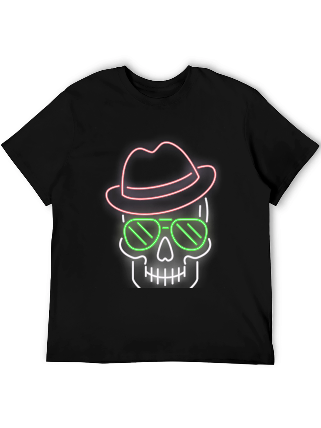Black Neon Skull T-Shirt - Hat & Sunglasses Graphic Tee view 5