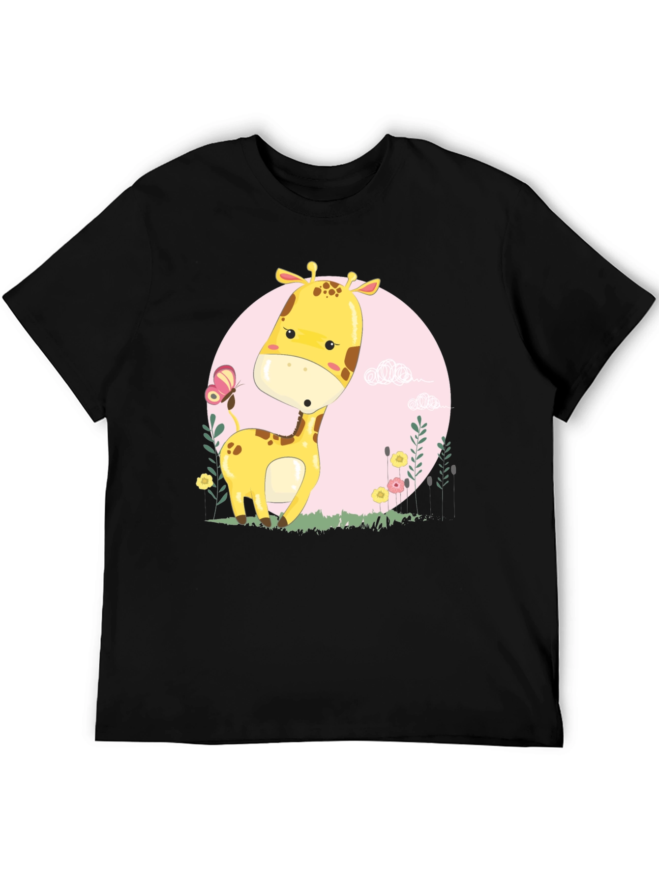Black Cute Giraffe Cartoon Graphic Tee - Black view 5