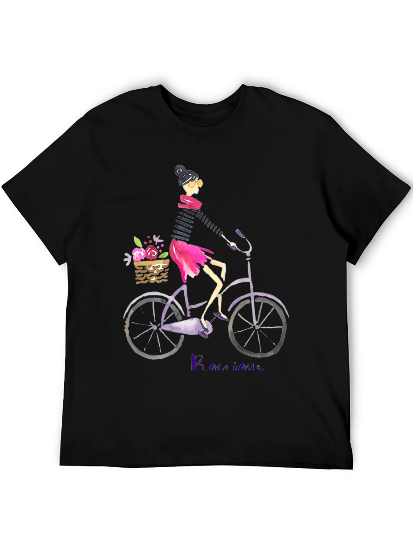 Black Woman on Bicycle Graphic Tee - Casual Black T-Shirt view 5