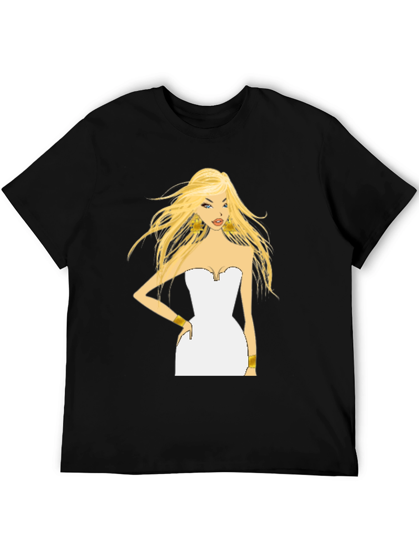 Black Blonde Cartoon Woman Black T-Shirt view 5