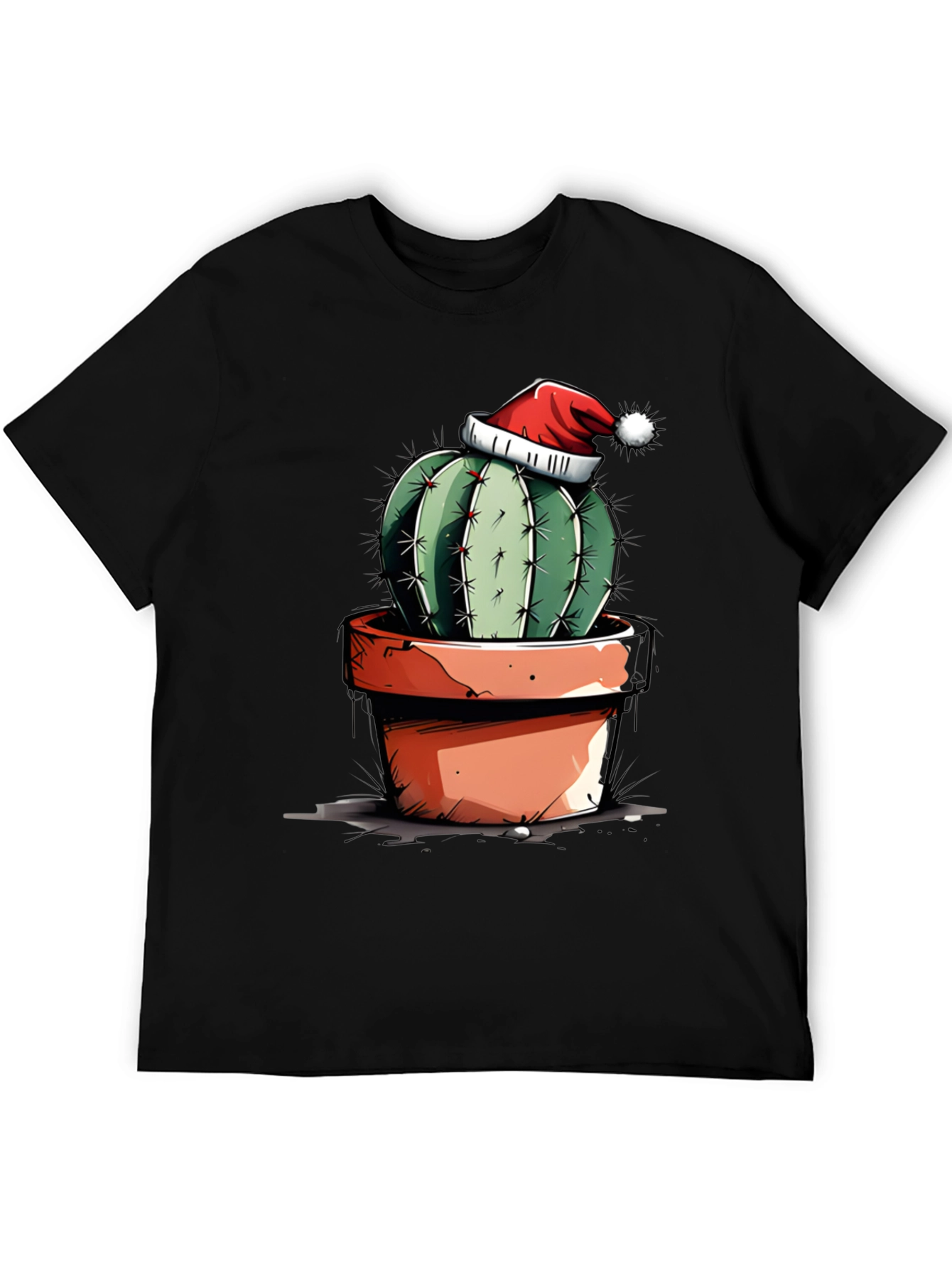 Black Festive Cactus Tee - Holiday Humor Shirt view 5