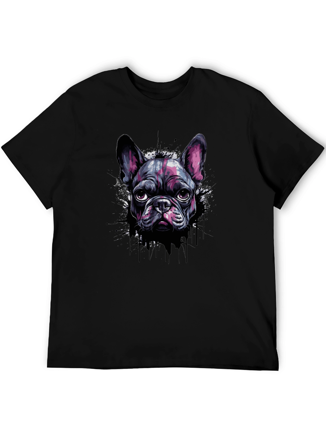 Black Cool French Bulldog Graphic Print Black T-Shirt view 5