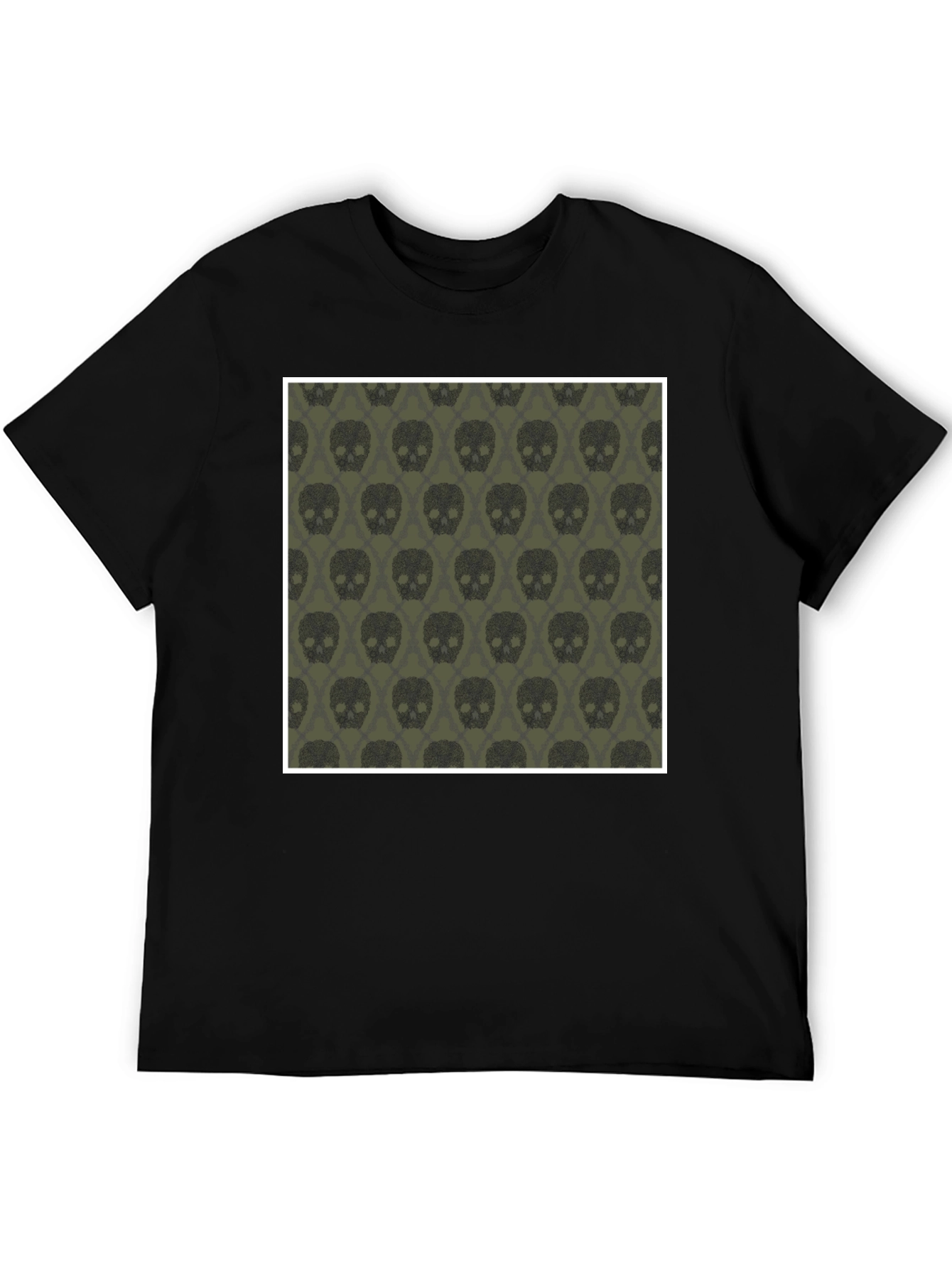 Black Skull Pattern Men's Black T-Shirt view 5