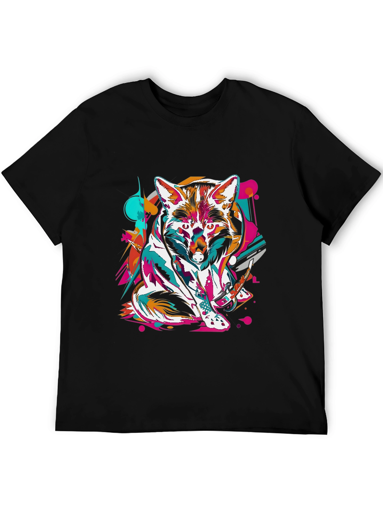 Black Abstract Fox Graphic Black T-Shirt view 5