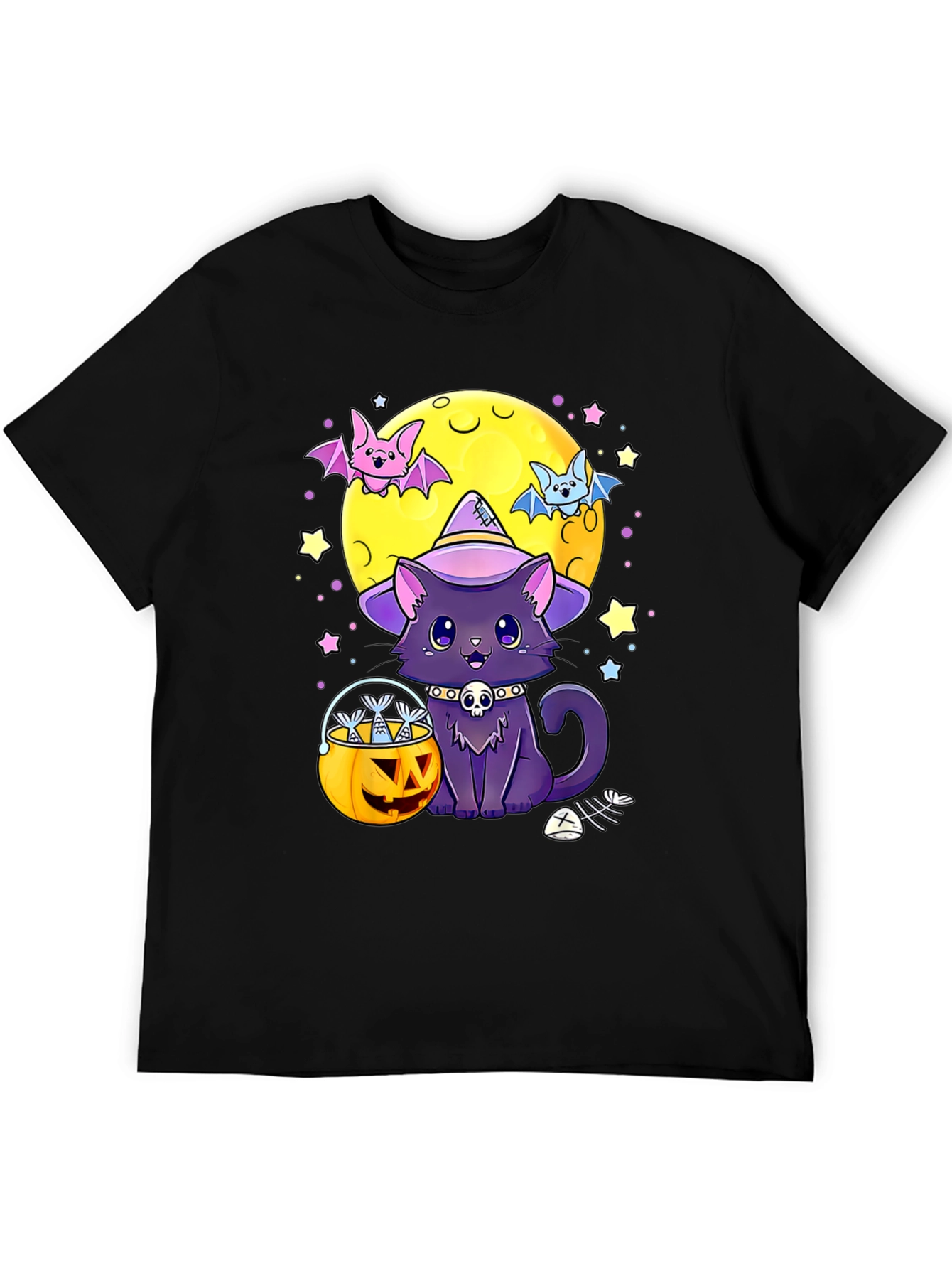 Black Halloween Cat Moon T-Shirt view 5