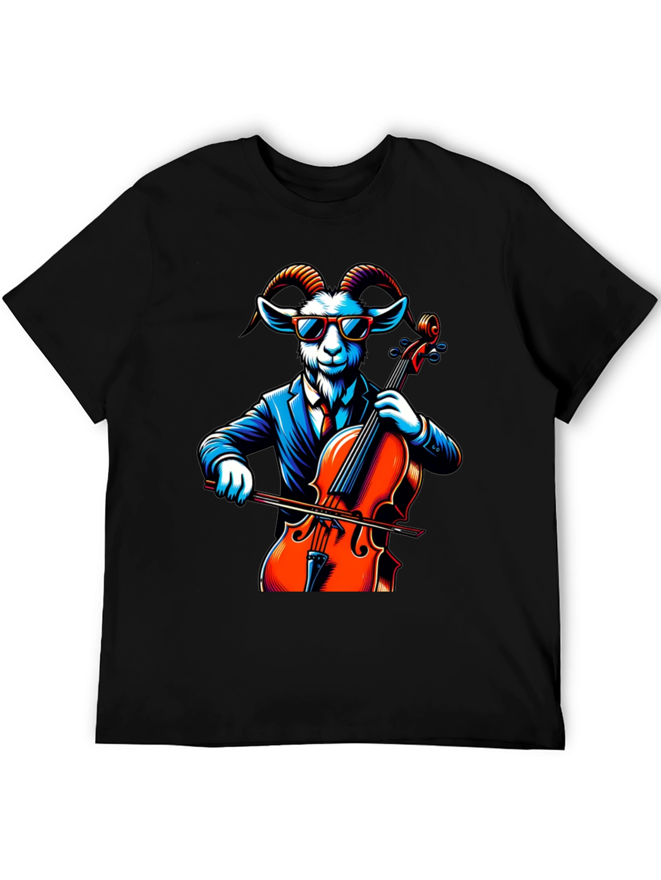 Black Goat Cellist Graphic Tee - Cool Animal Music Lover Shirt view 5