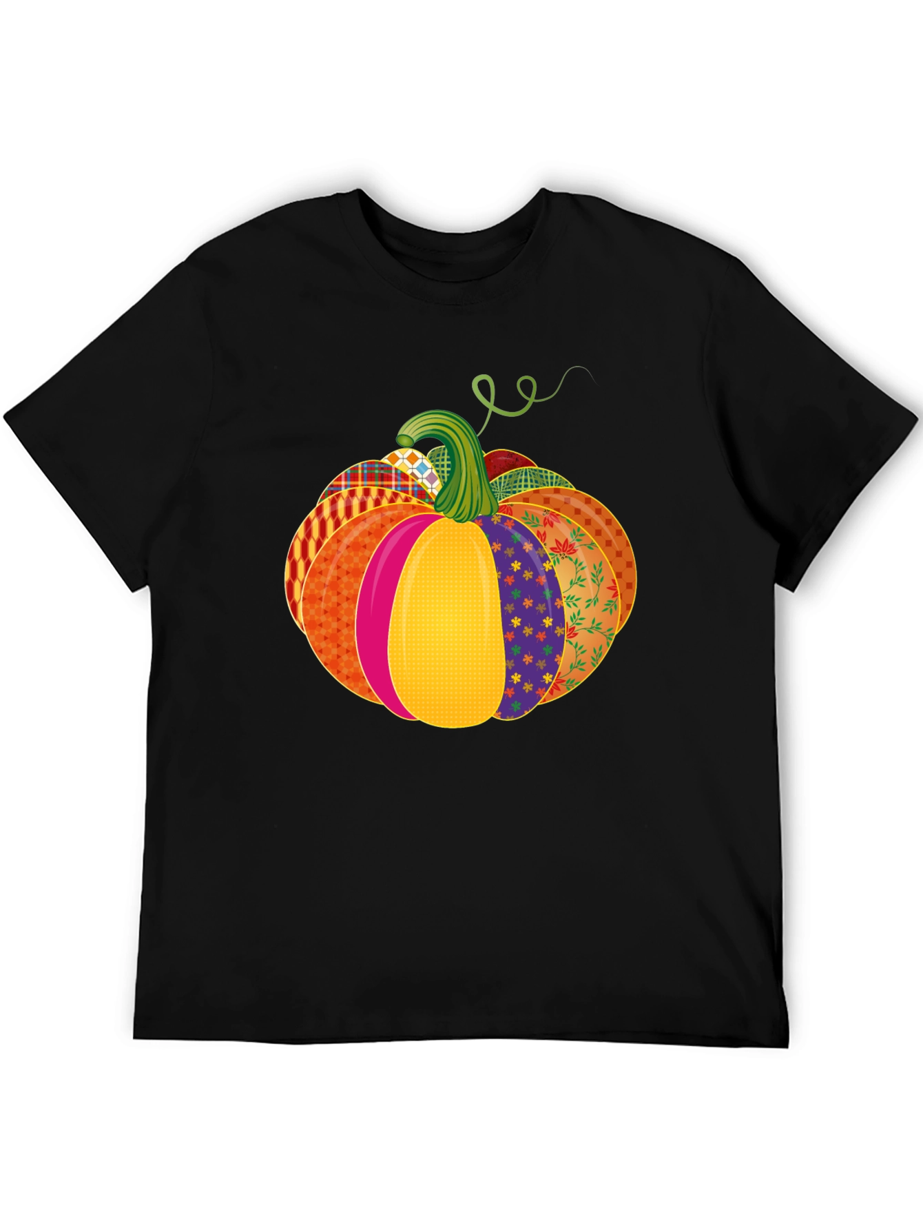 Black Festive Patchwork Pumpkin T-Shirt - Autumn Style view 5