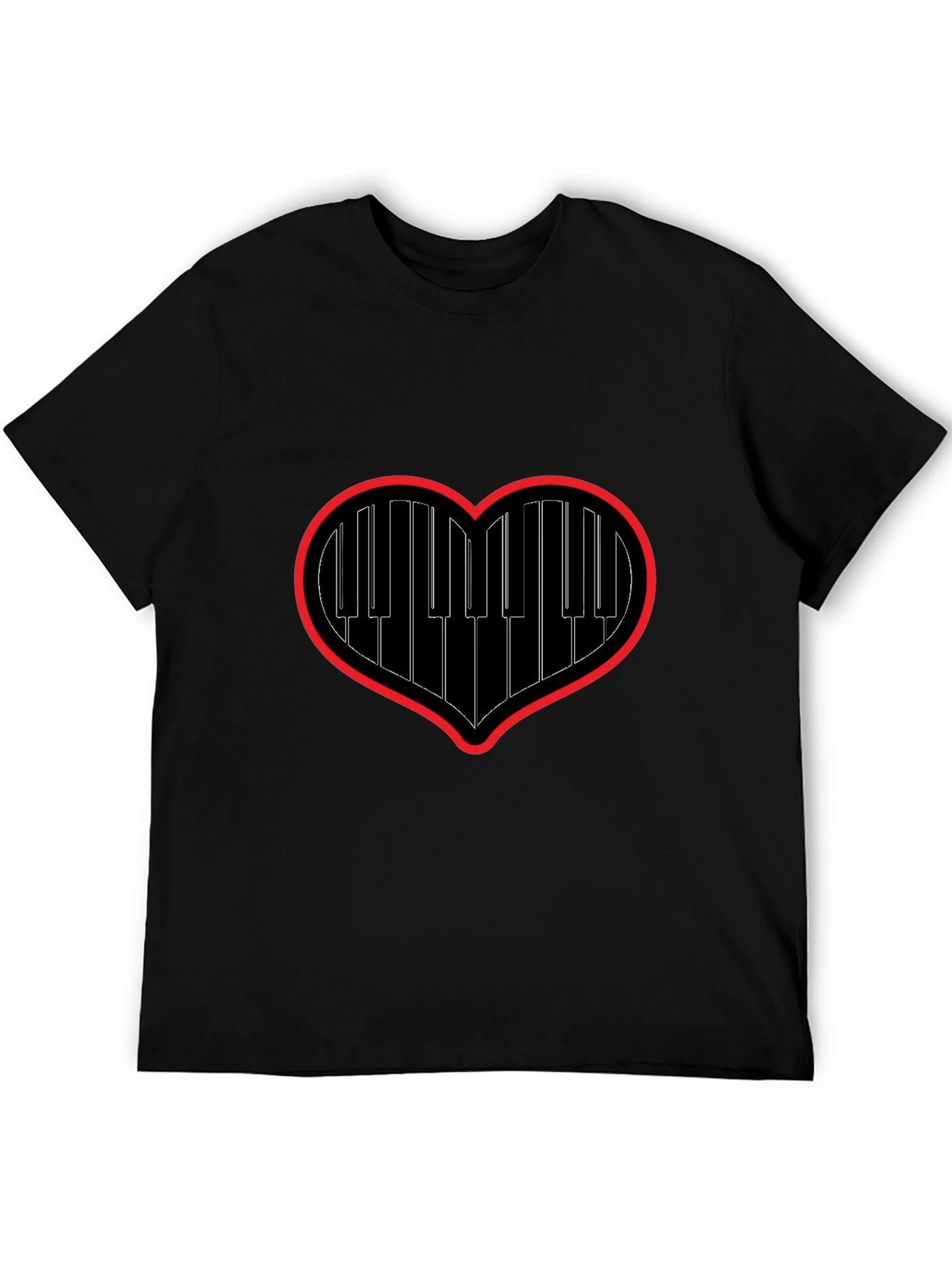 Black Piano Heartbeat Tee - Music Lover's Black T-Shirt view 5