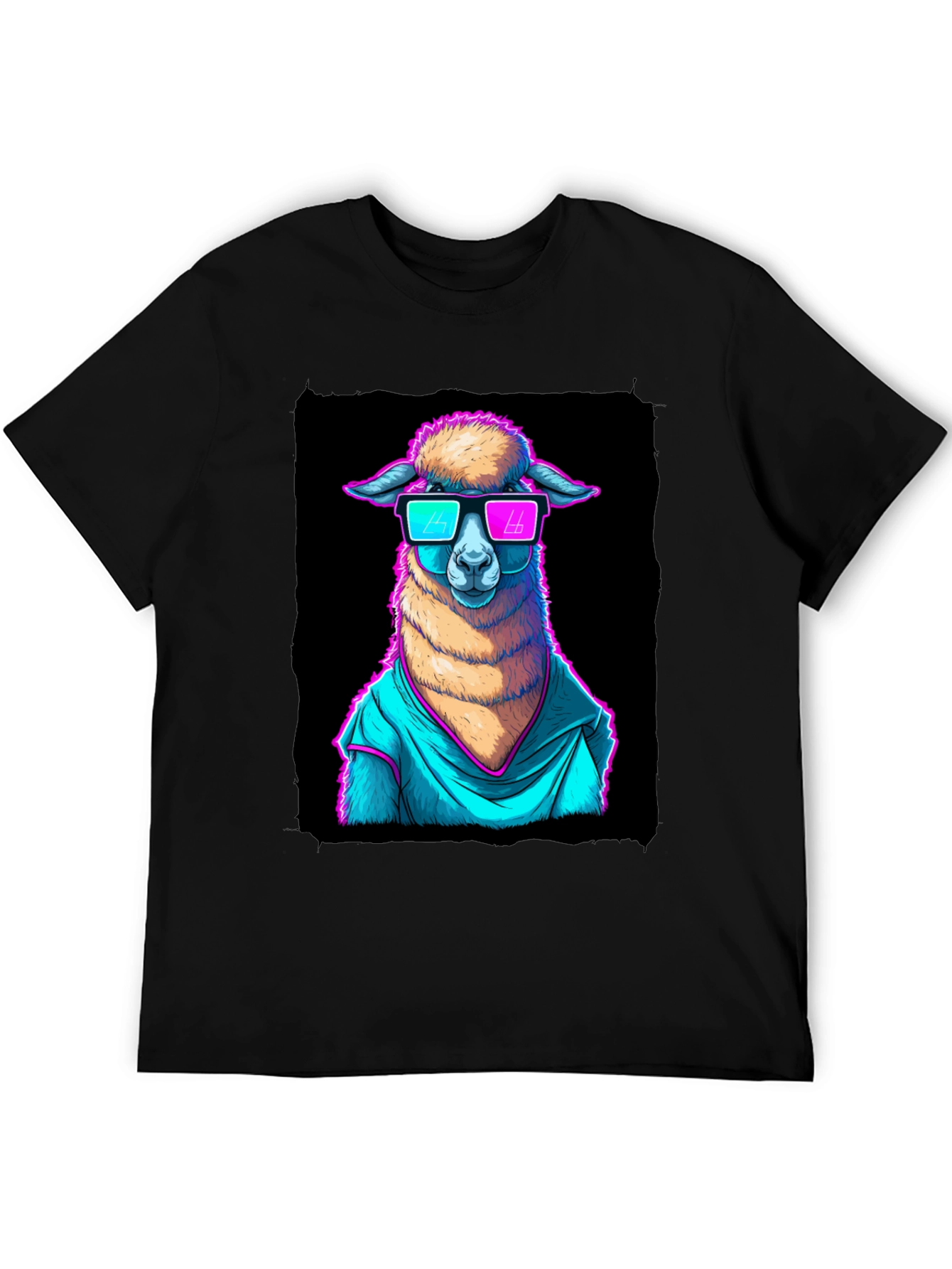Black Cool Llama Graphic Tee - Retro Style view 5