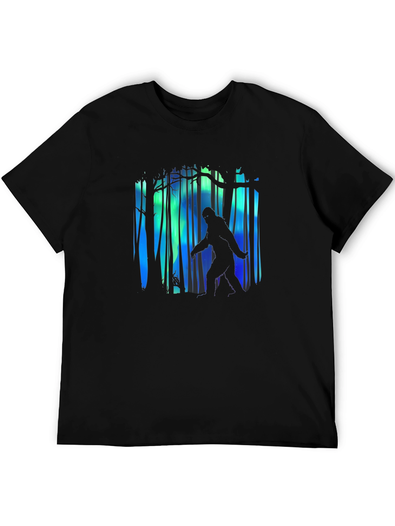 Black Bigfoot Aurora Borealis Men's Black T-Shirt view 5