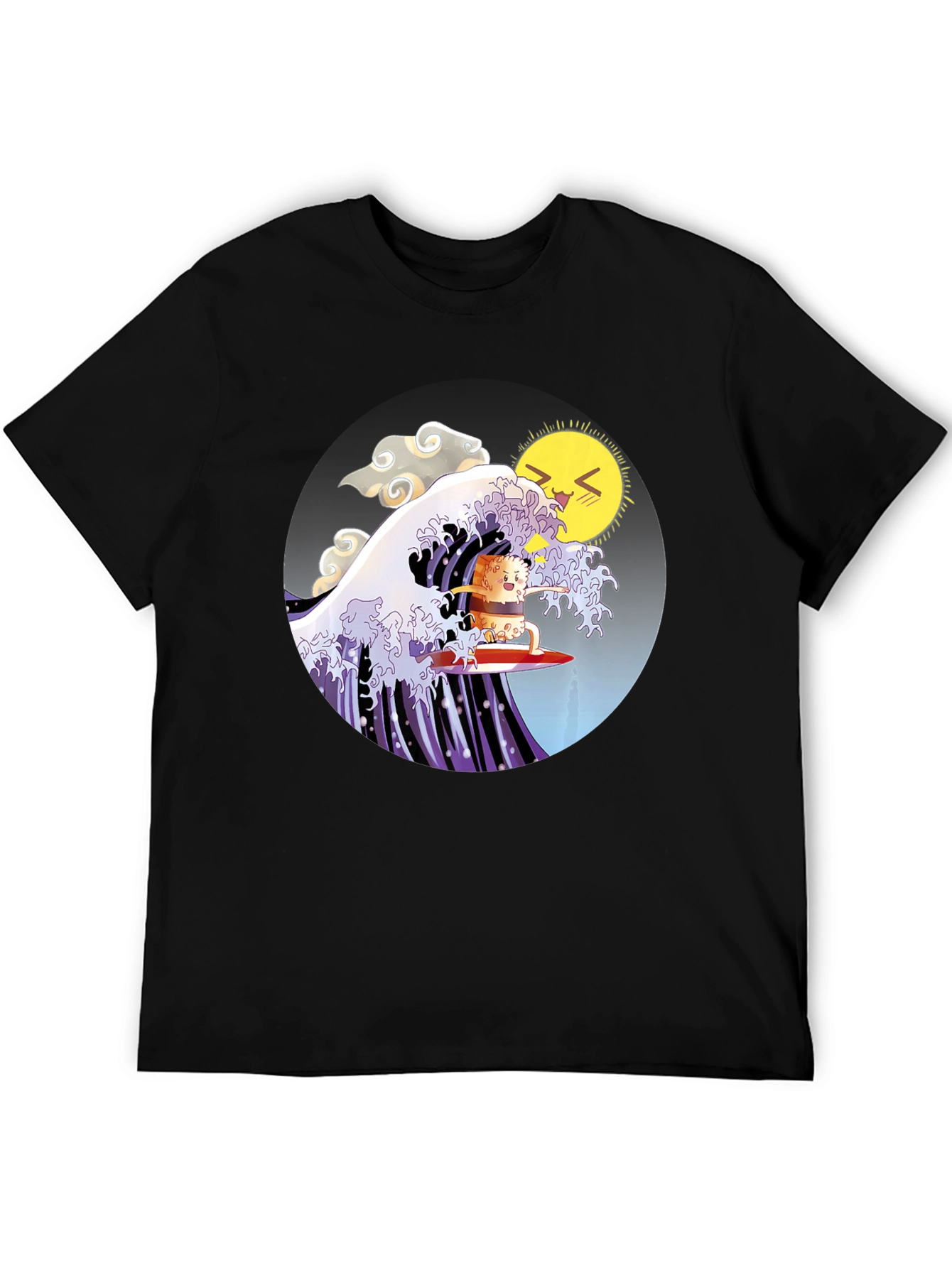 Black Sushi Surfer T-Shirt - Kawaii Wave Design view 5