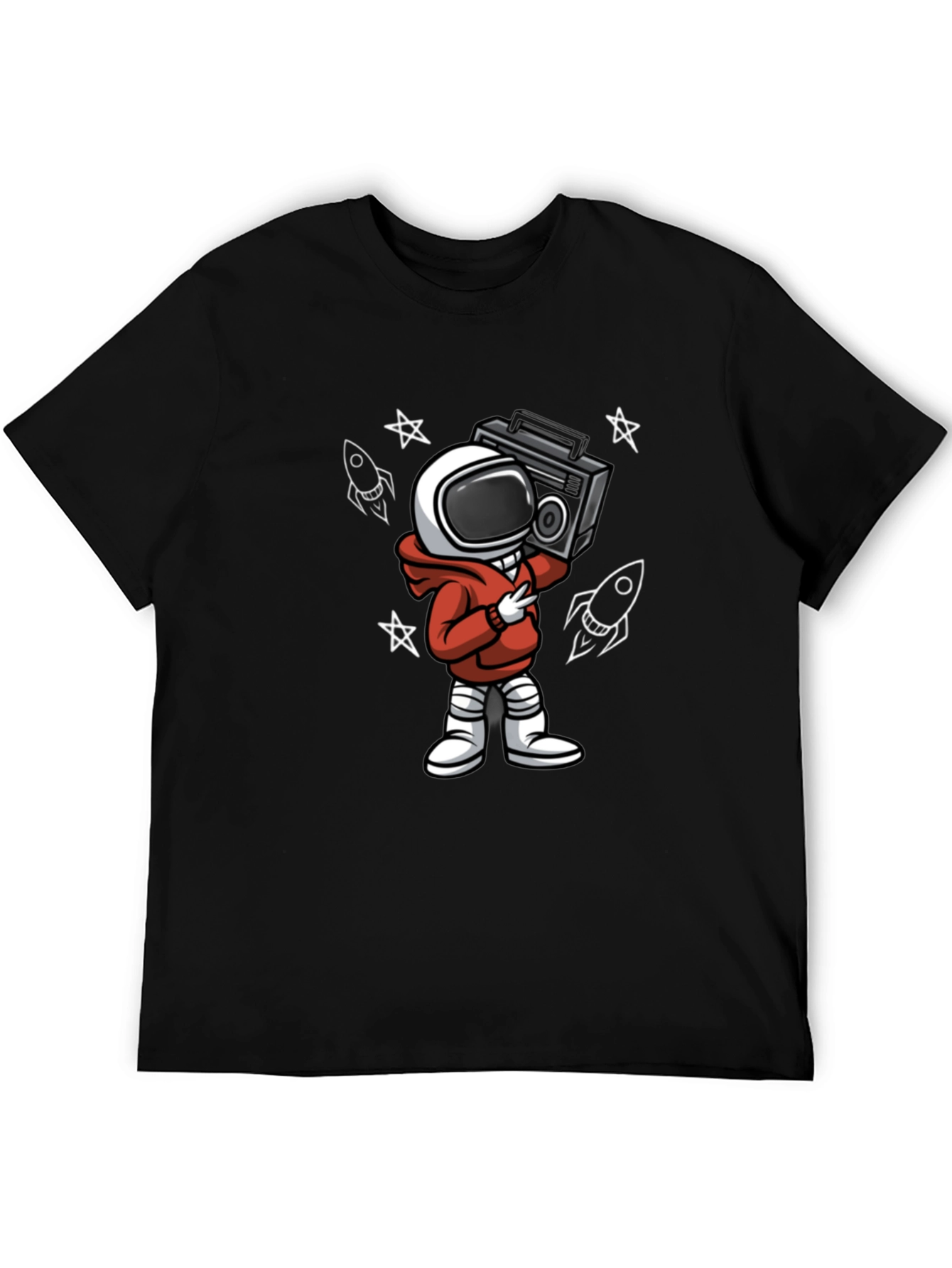 Black Astronaut Boombox Graphic Tee - Stylish Spaceman Design view 5