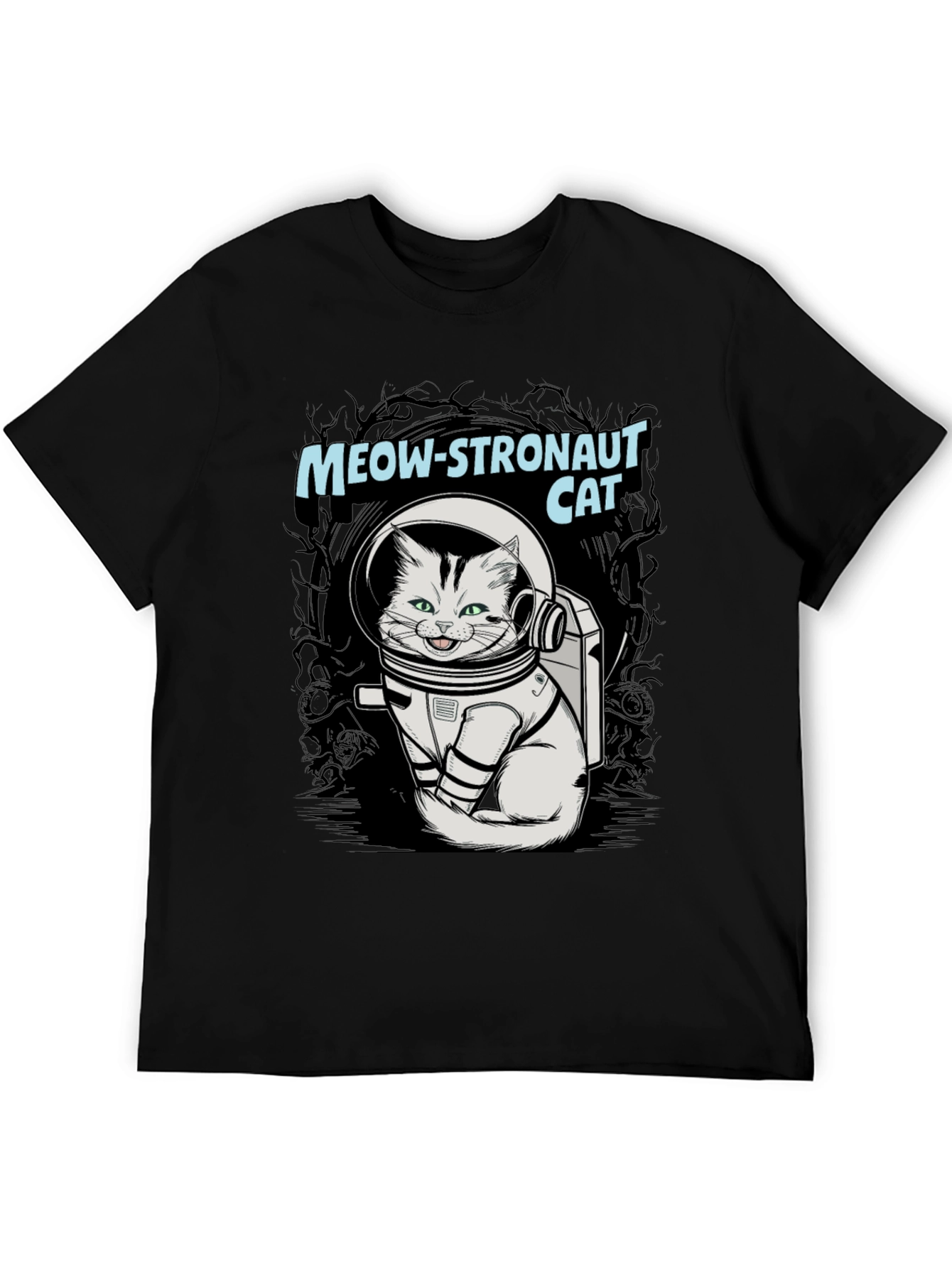 Black Meow-stronaut Cat Graphic T-Shirt - Space Adventure Tee view 5