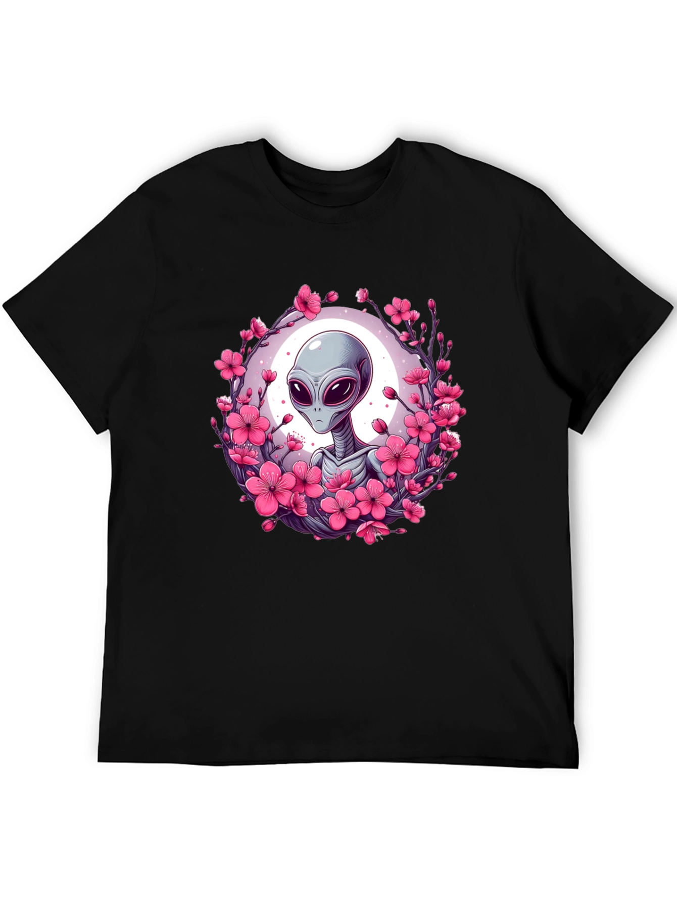 Black Alien in Cherry Blossoms Graphic Tee - Black view 5