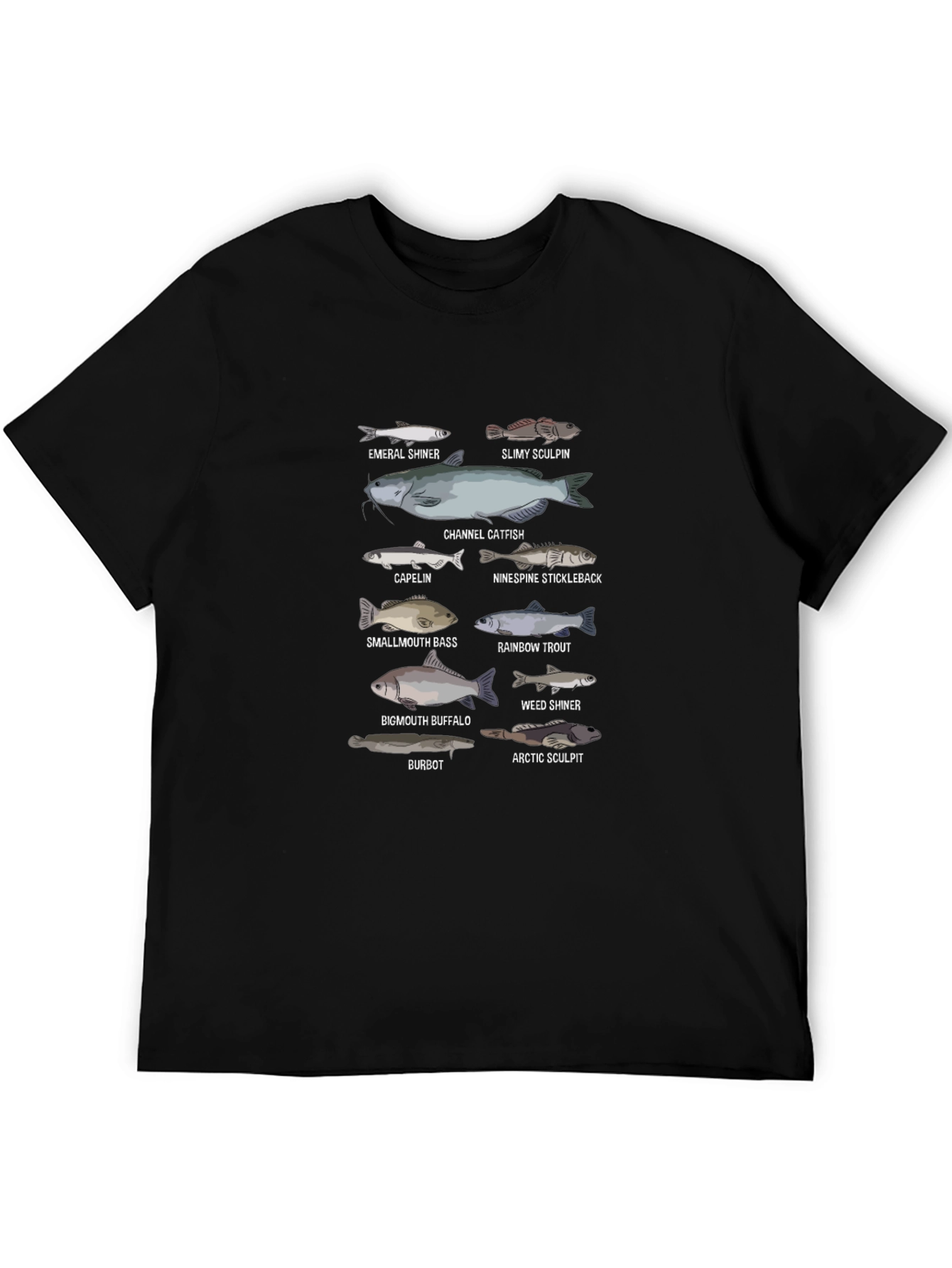 Black Fish Species Graphic Print Black T-Shirt view 5