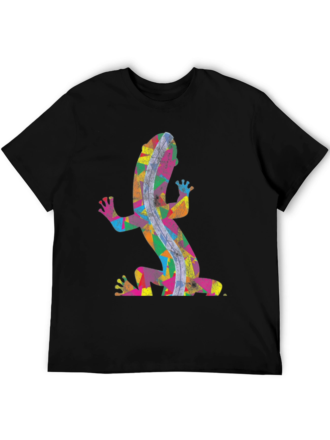 Black Colorful Gecko Print Black T-Shirt view 5
