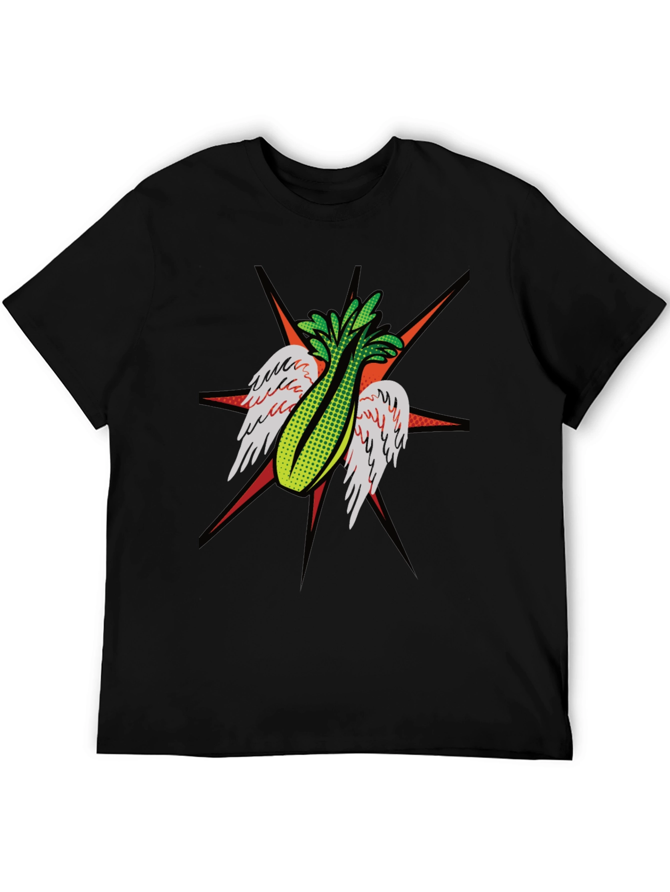 Black Winged Celery Graphic Tee - Quirky Black T-Shirt view 5