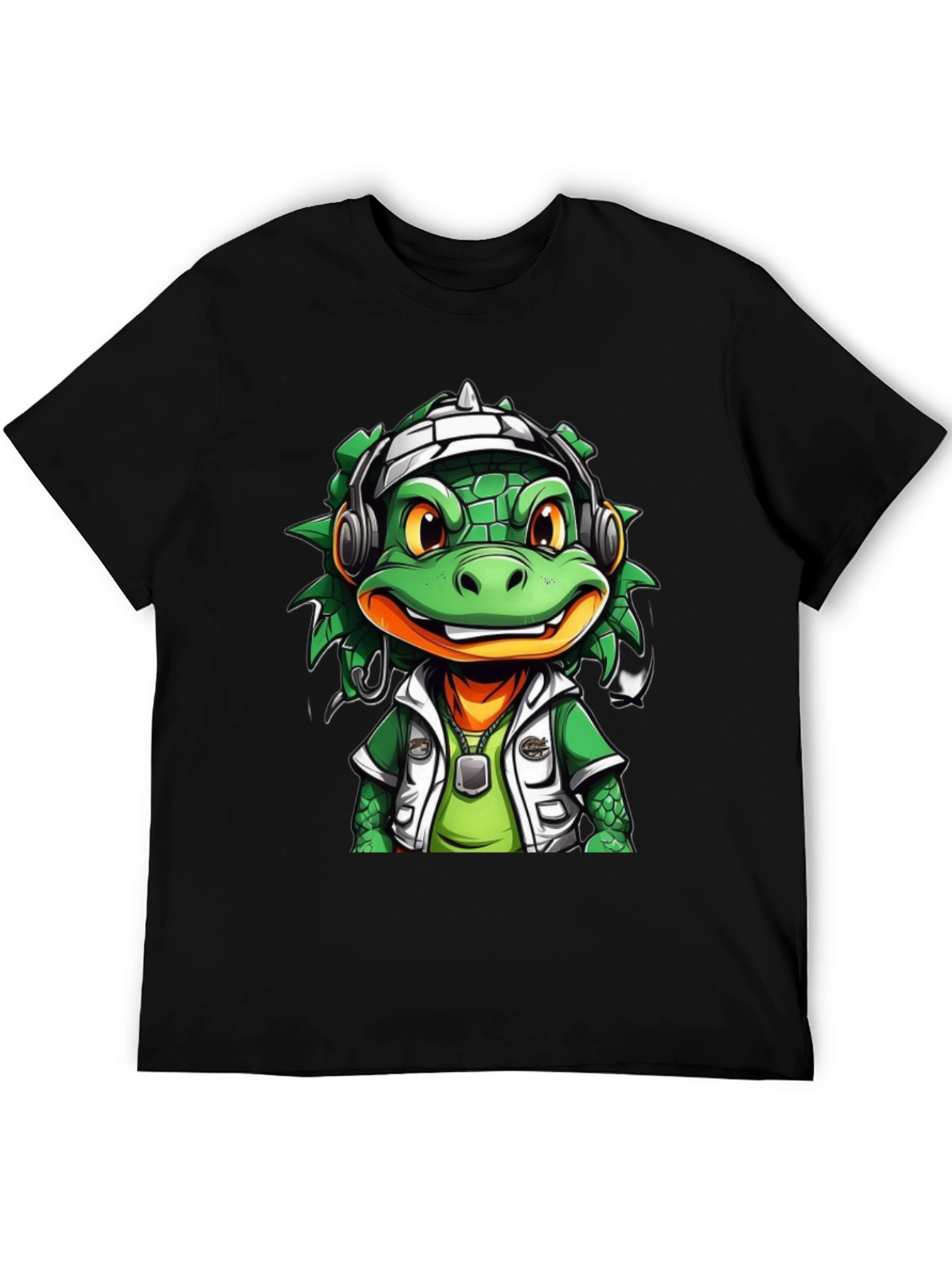 Black Cool Cartoon Lizard Graphic T-Shirt view 5
