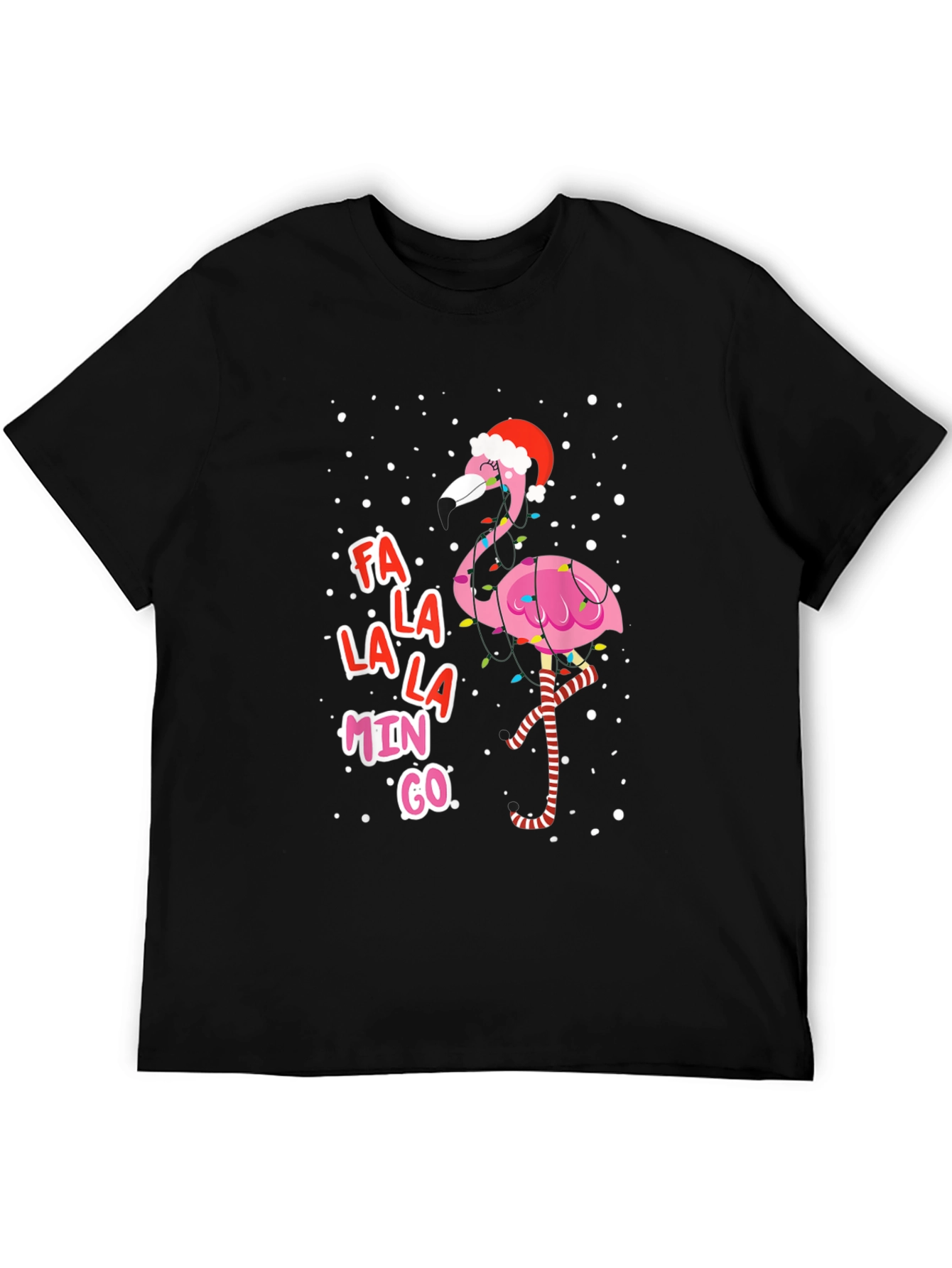 Black Festive Flamingo Christmas Tee - Fa La La La Mingo! view 5