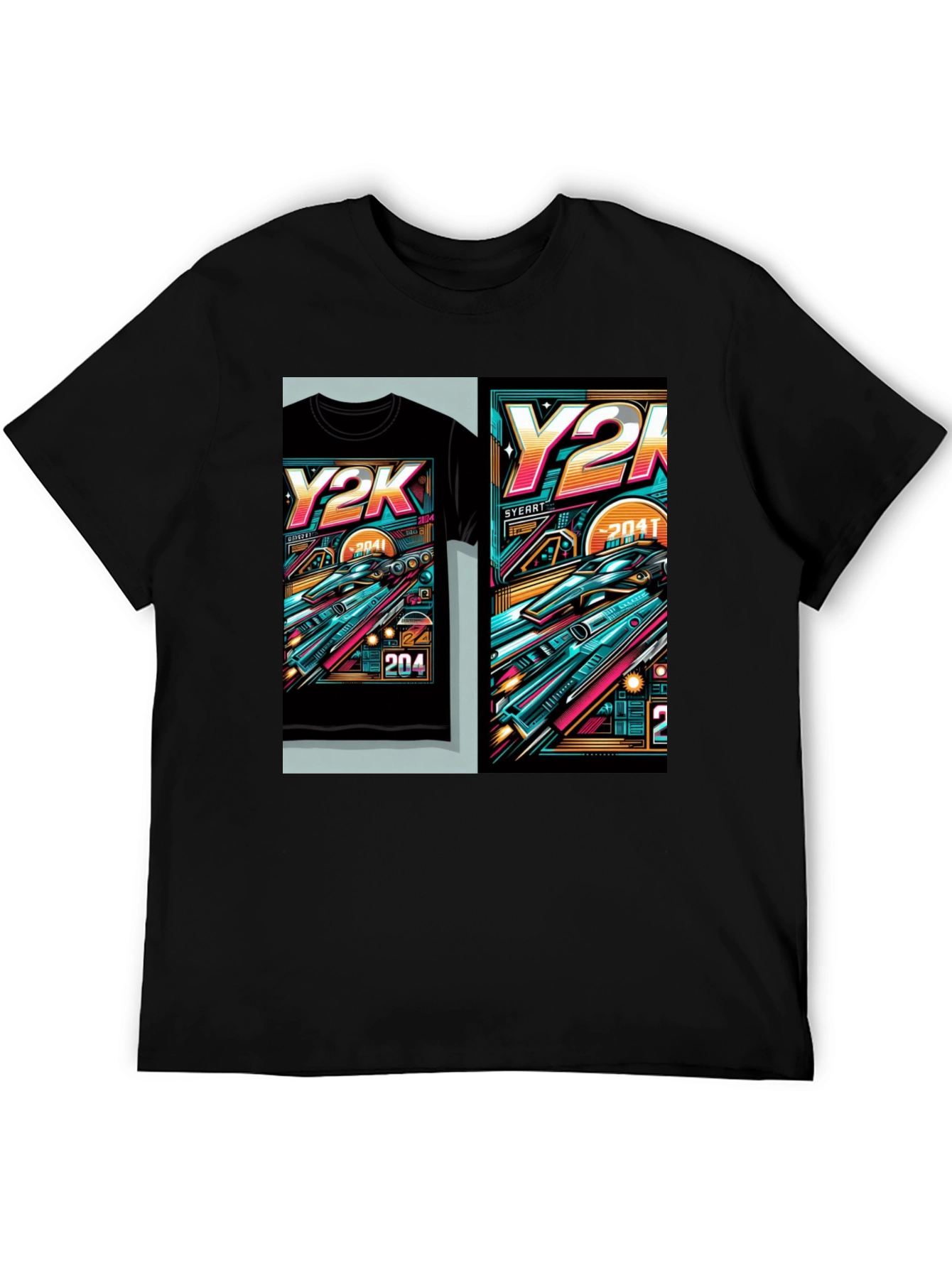 Black Y2K Graphic Tee - Retro Futuristic Design view 5