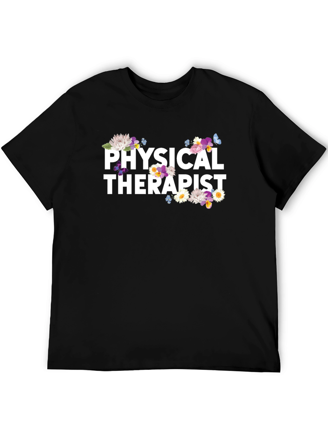 Black Floral Physical Therapist T-Shirt view 5