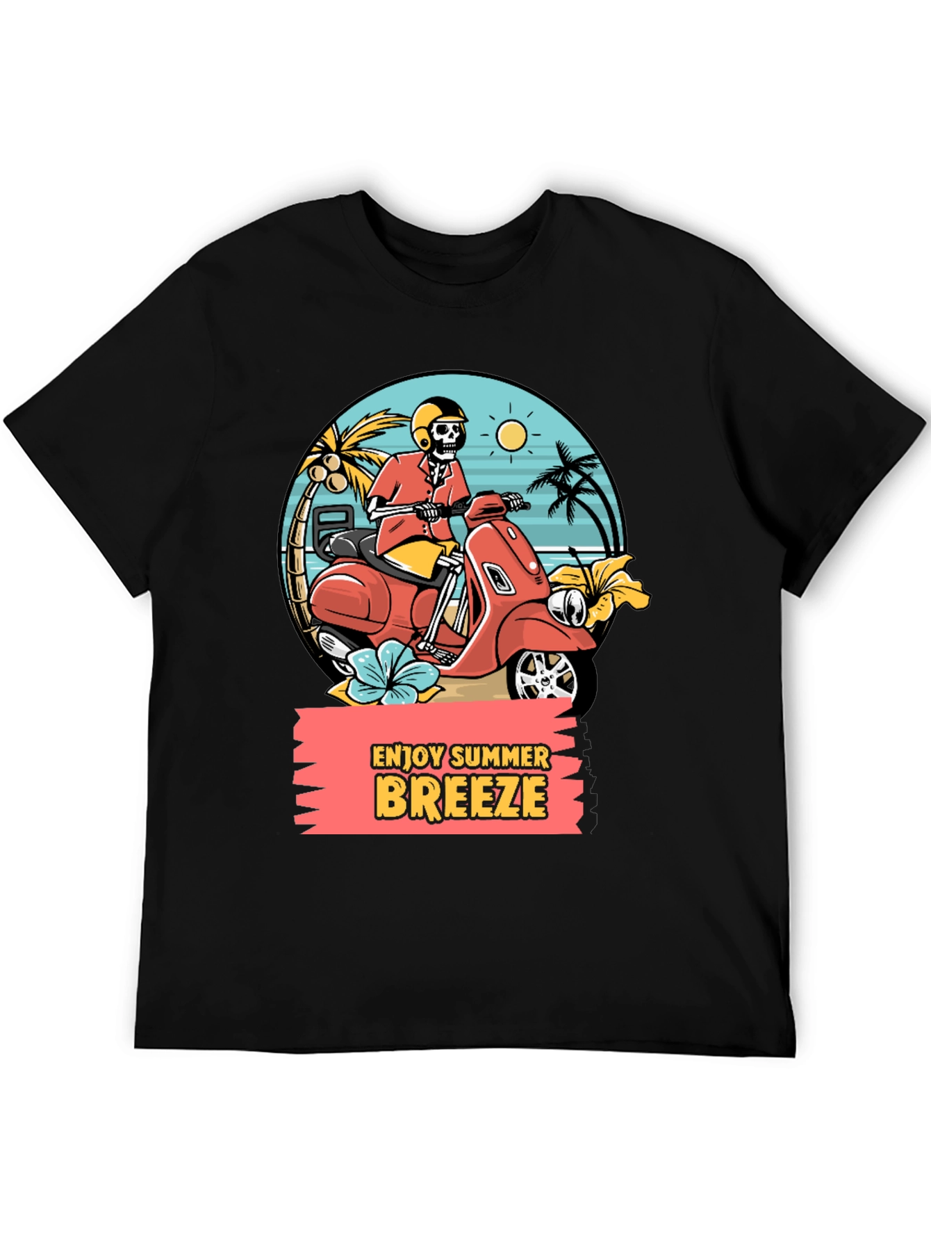 Black Summer Breeze Skeleton Scooter Graphic Tee view 5