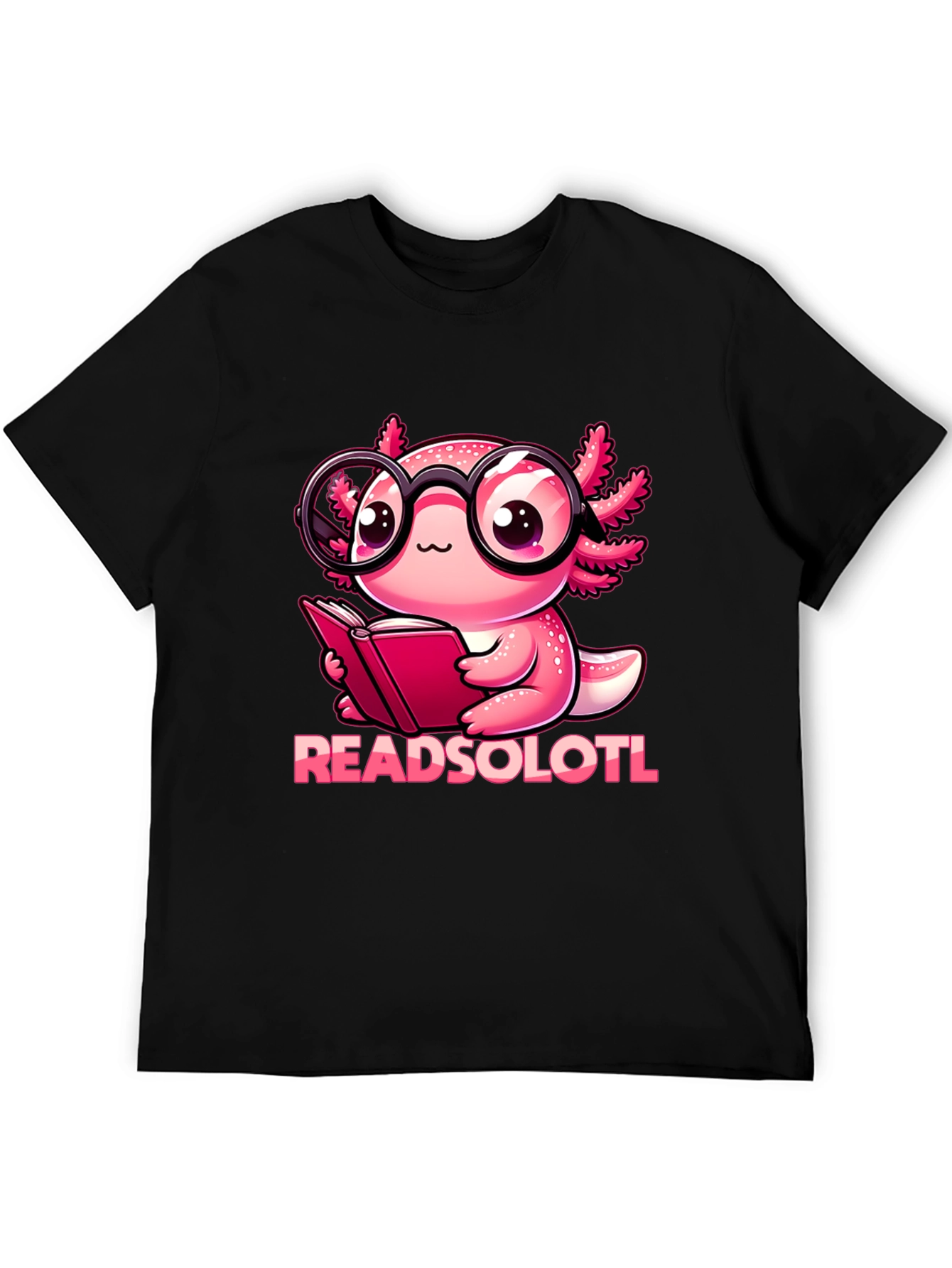 Black Readsolotl T-Shirt - Bookworm Axolotl view 5