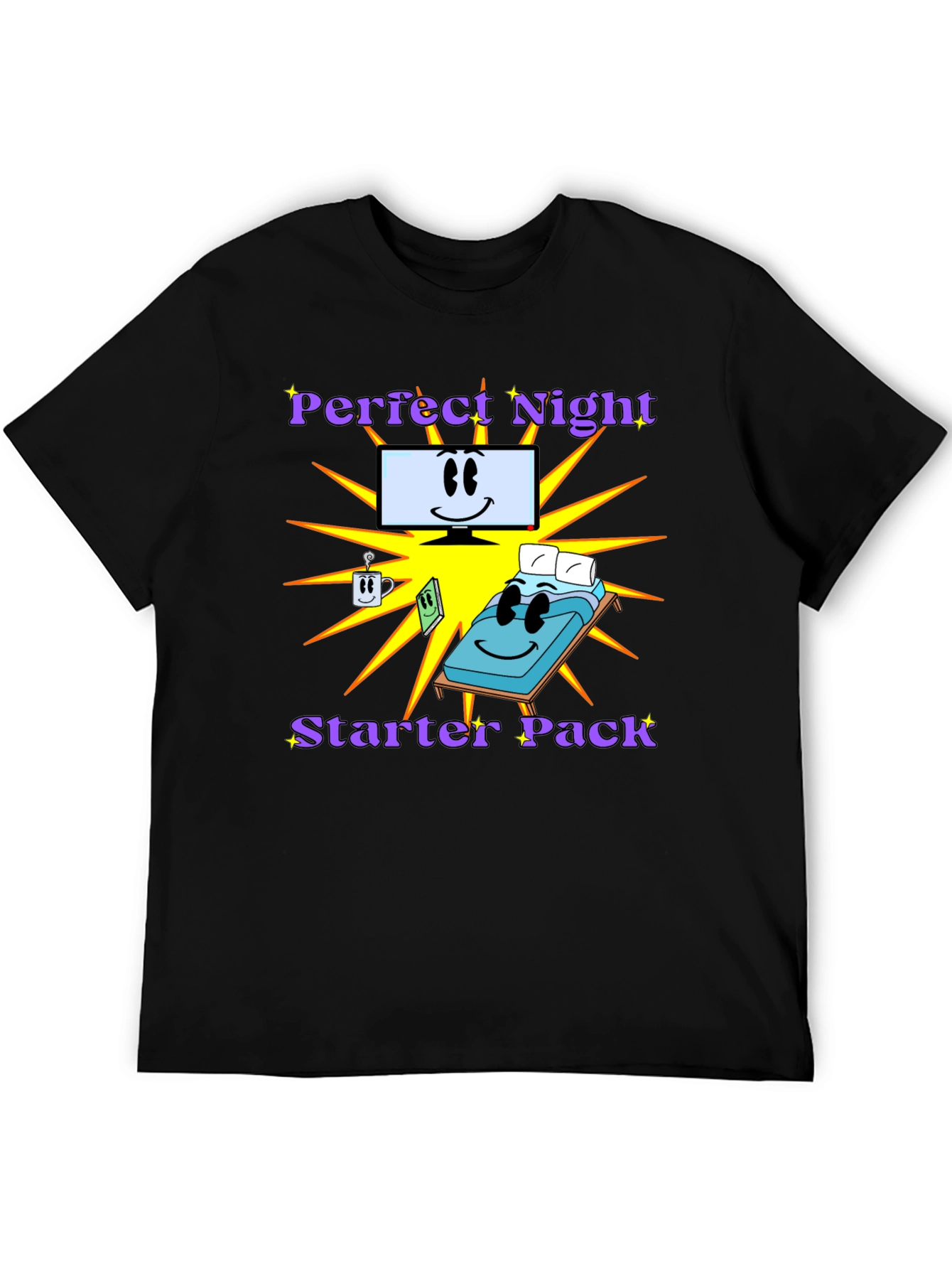 Black Perfect Night Starter Pack T-Shirt - Comfy Cartoon Tee view 5