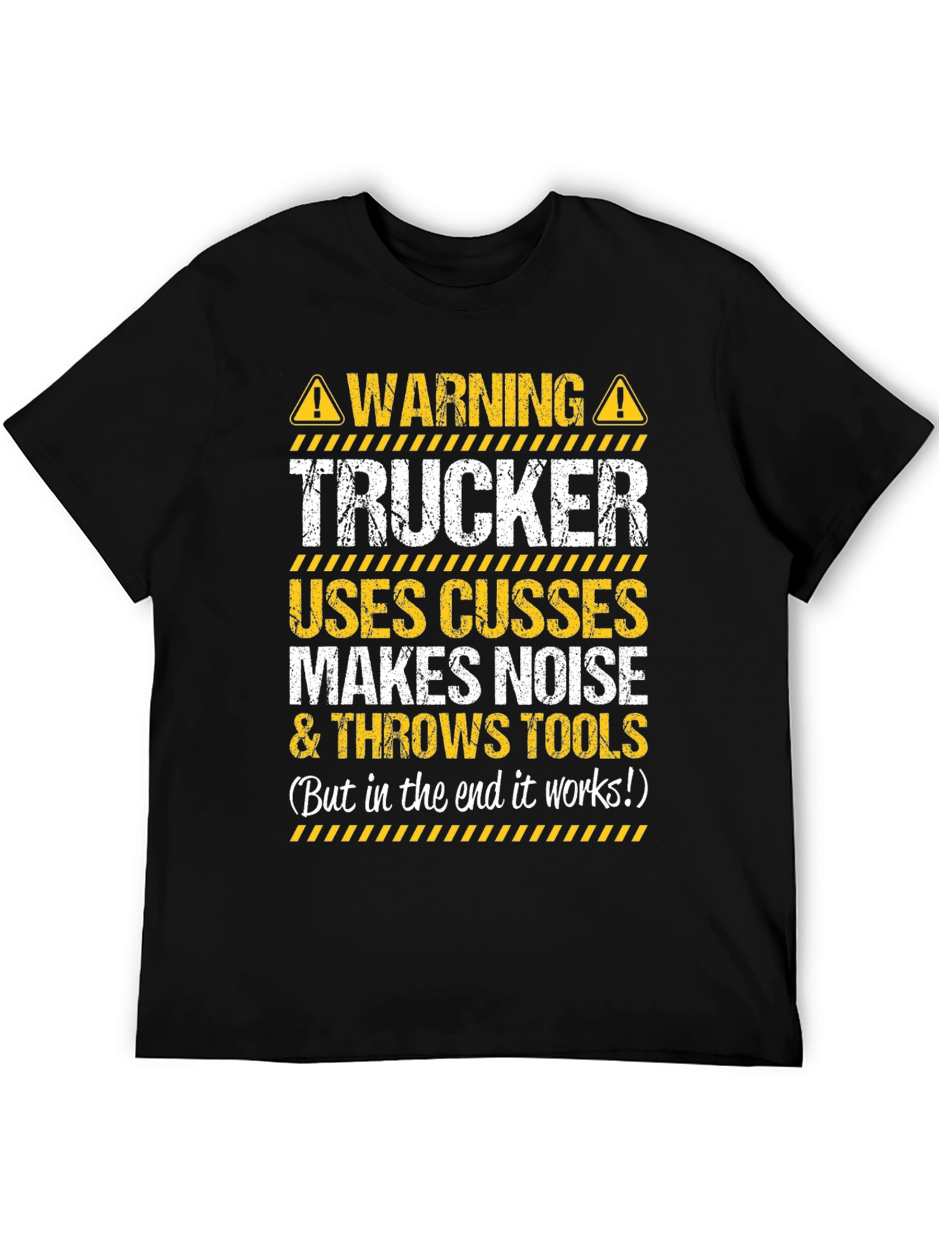 Black Warning Trucker T-Shirt - Funny Novelty Tee view 5