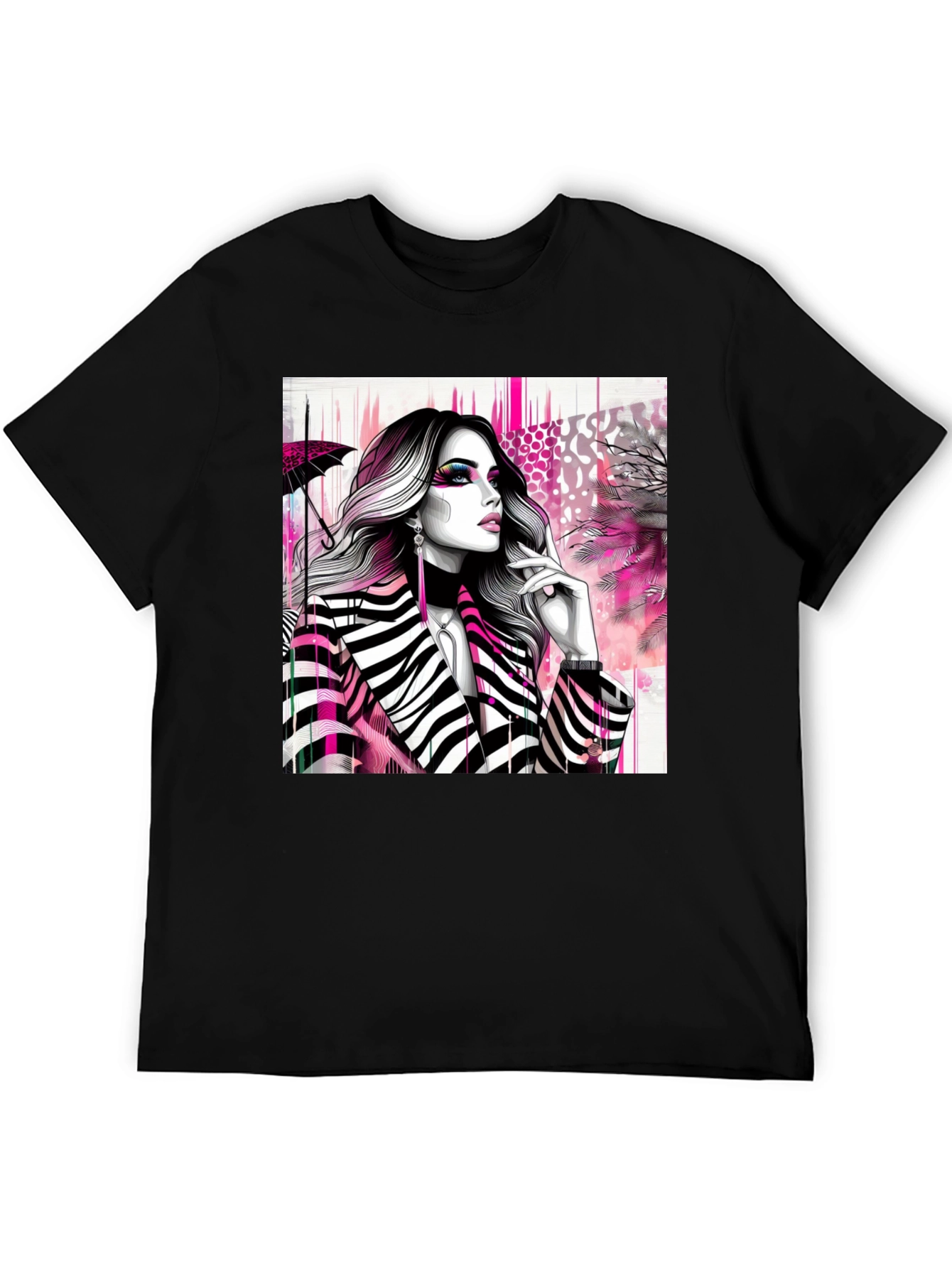 Black Stylish Woman Zebra Print Tee - Modern Streetwear view 5