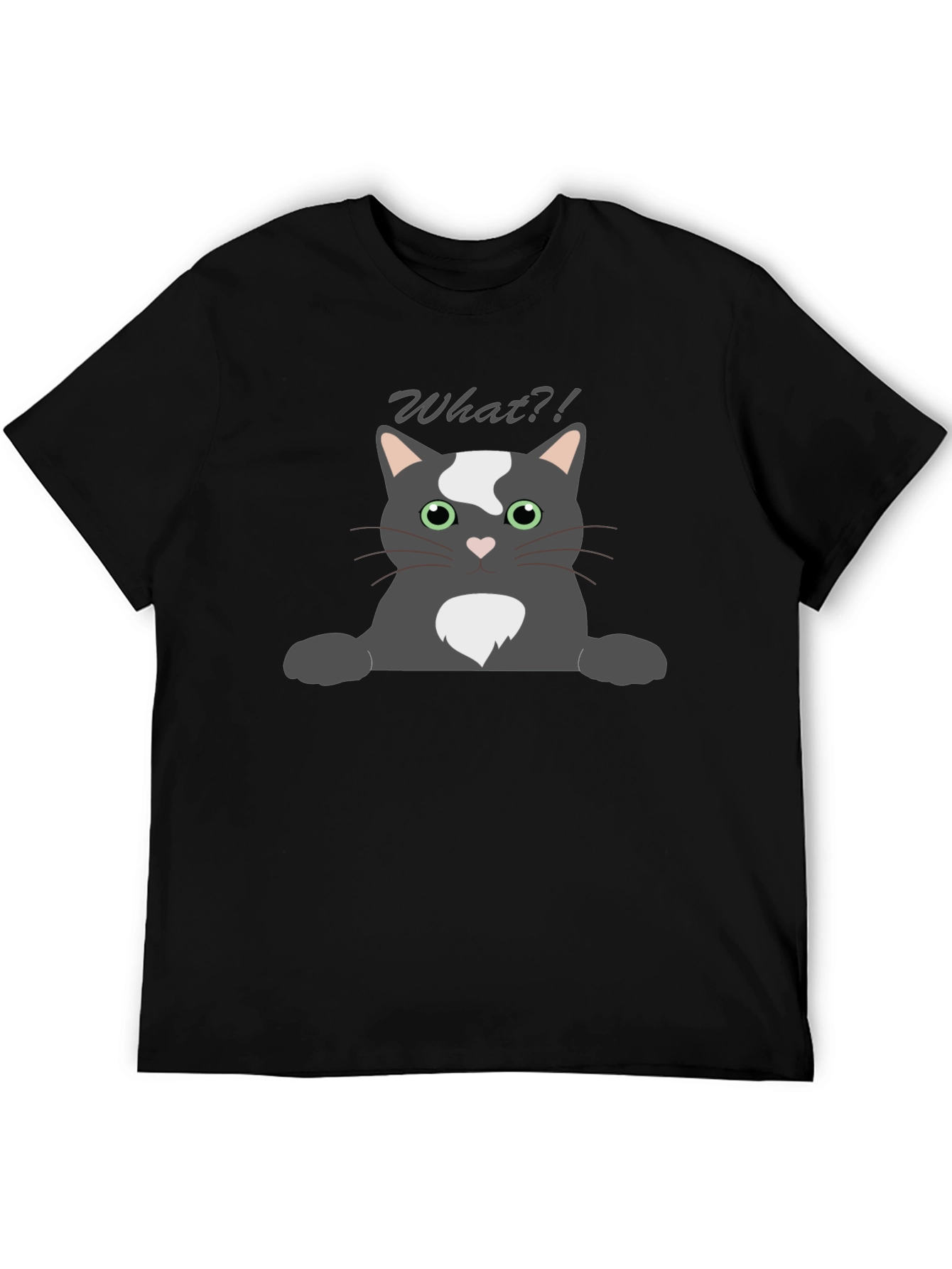 Black Funny "What?!" Cat Graphic T-Shirt view 5