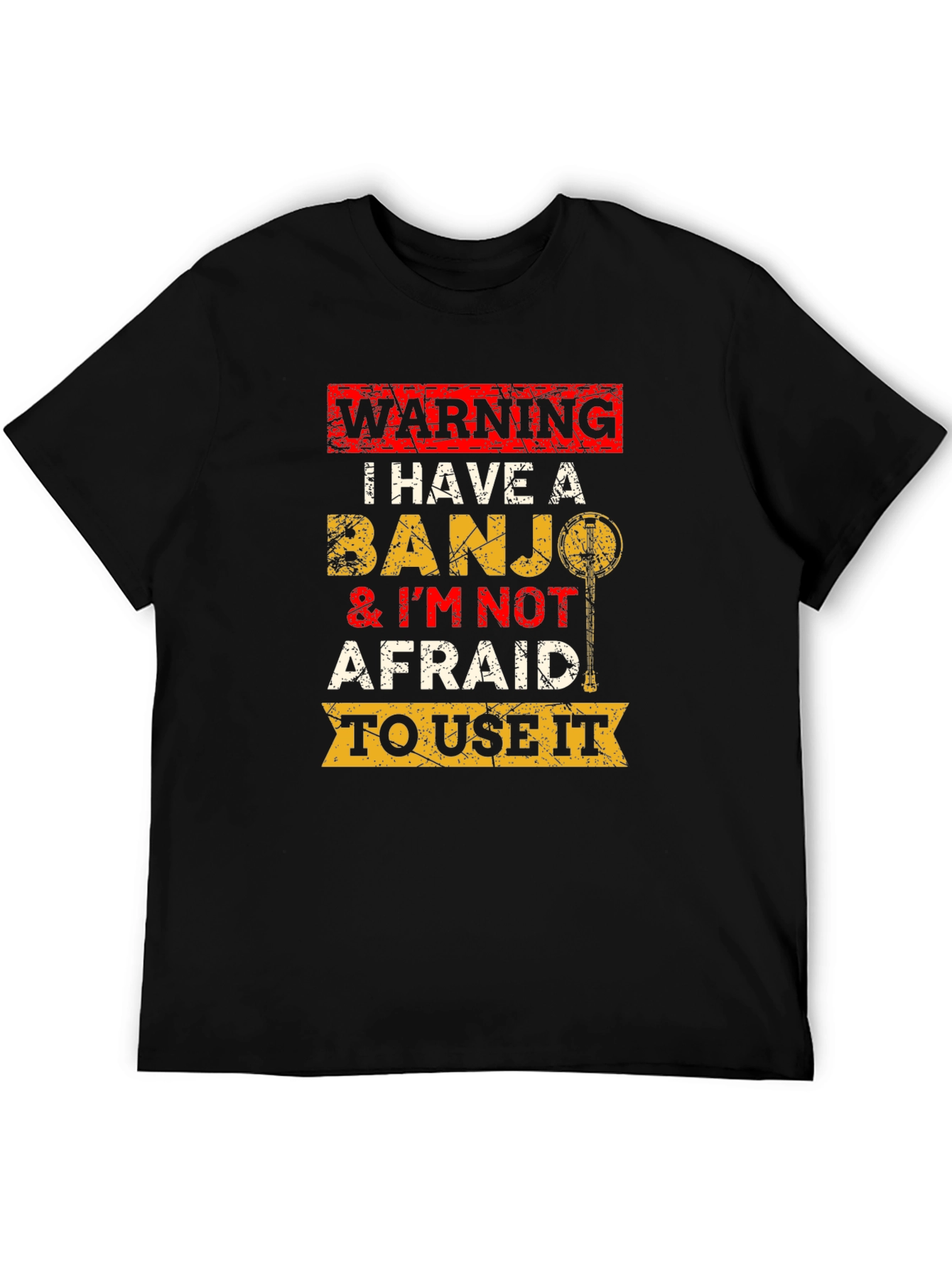 Black Warning Banjo T-Shirt Funny Musician Tee view 5