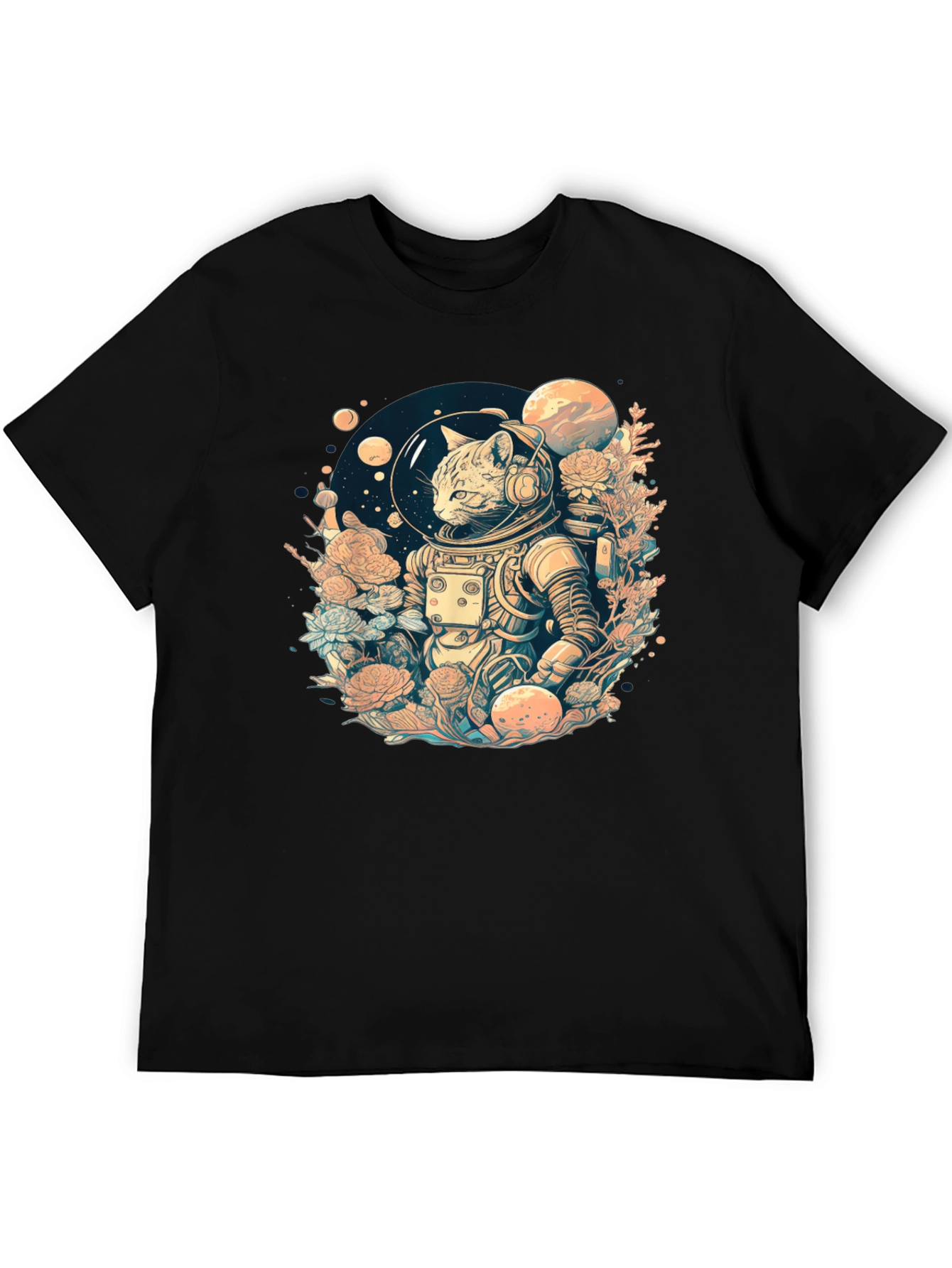 Black Cosmic Cat Astronaut Graphic Tee view 5
