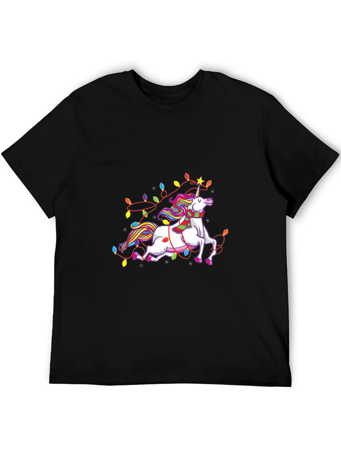 Black Unicorn Christmas Lights Black Tee view 5