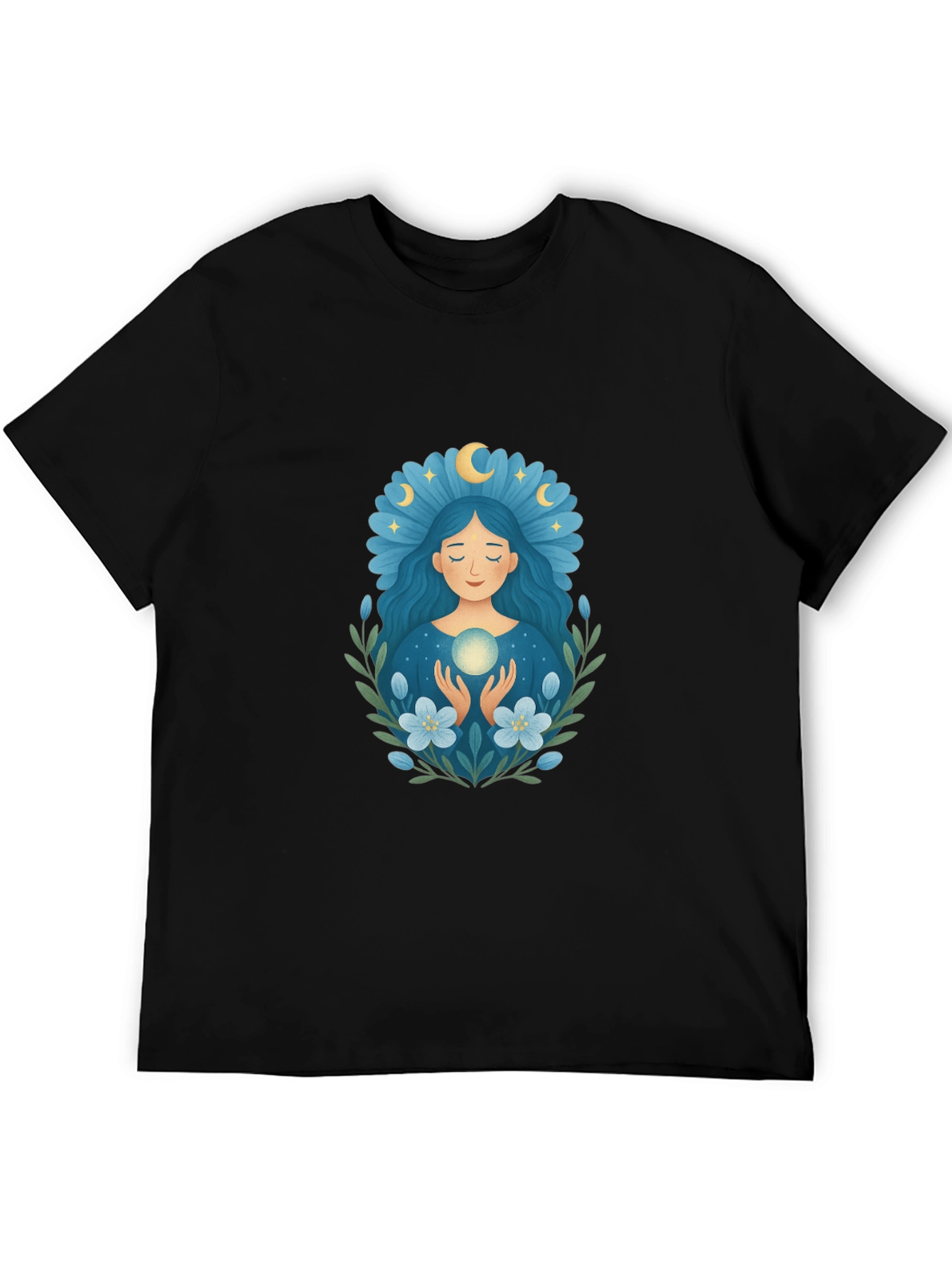 Black Mystic Moon Goddess T-Shirt - Black Cotton Tee view 5