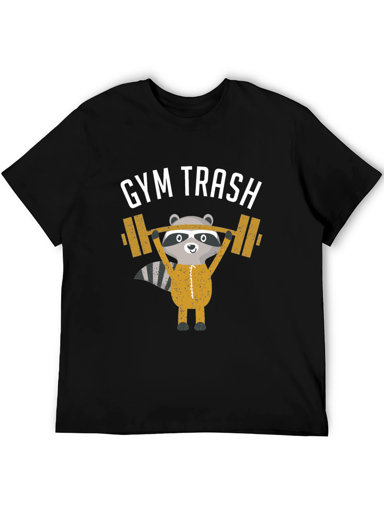 Black Gym Trash Raccoon Weightlifting T-Shirt view 5