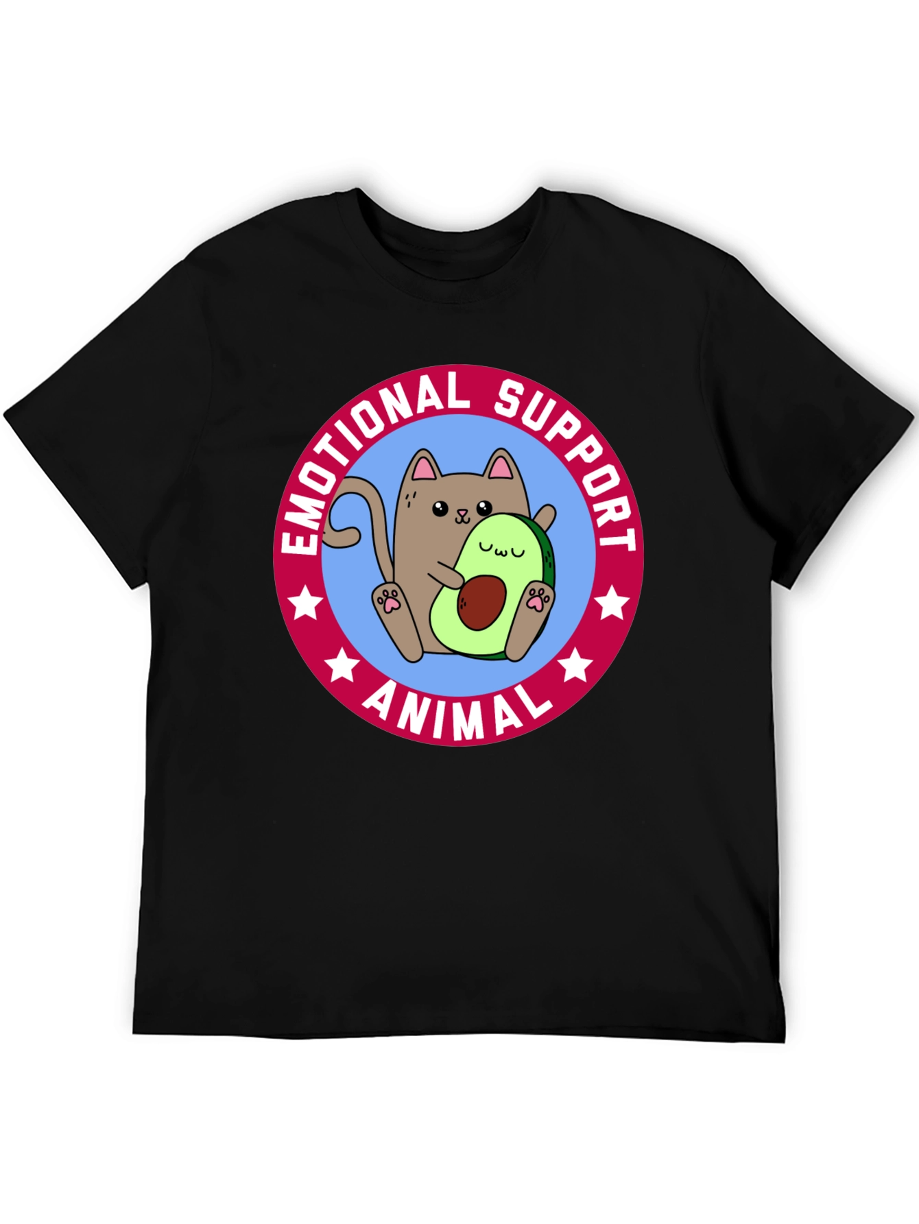 Black Emotional Support Animal T-Shirt - Cat & Avocado view 5