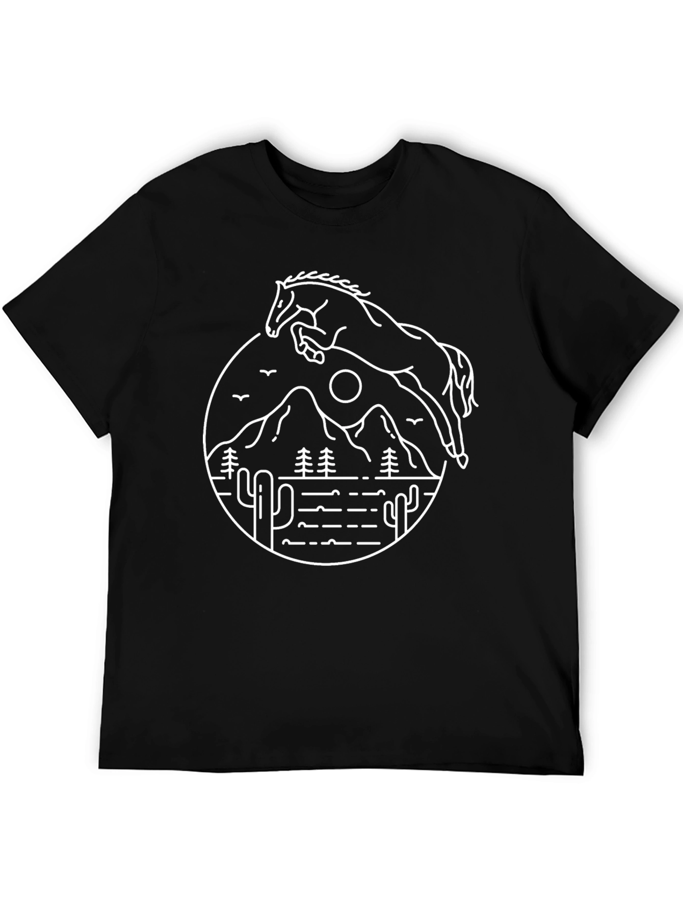 Black Minimalist Horse Graphic T-Shirt - Black Cotton Tee view 5