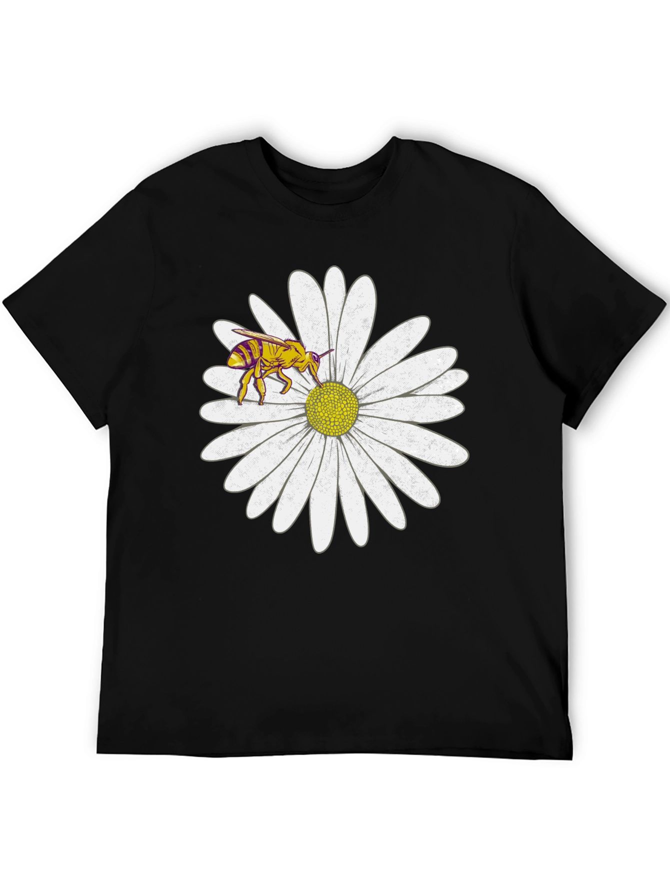 Black Bee on Daisy Graphic Tee - Black Cotton T-Shirt view 5
