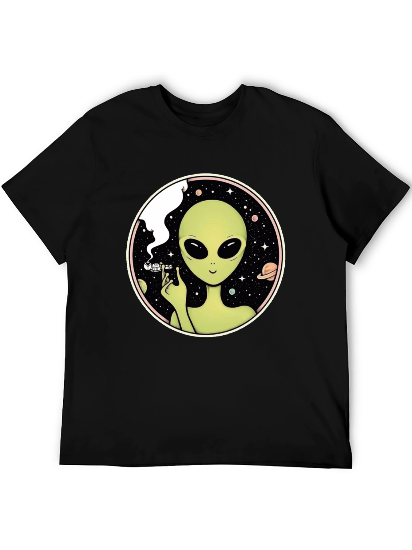 Black Alien Smoking Weed T-Shirt - Black view 5