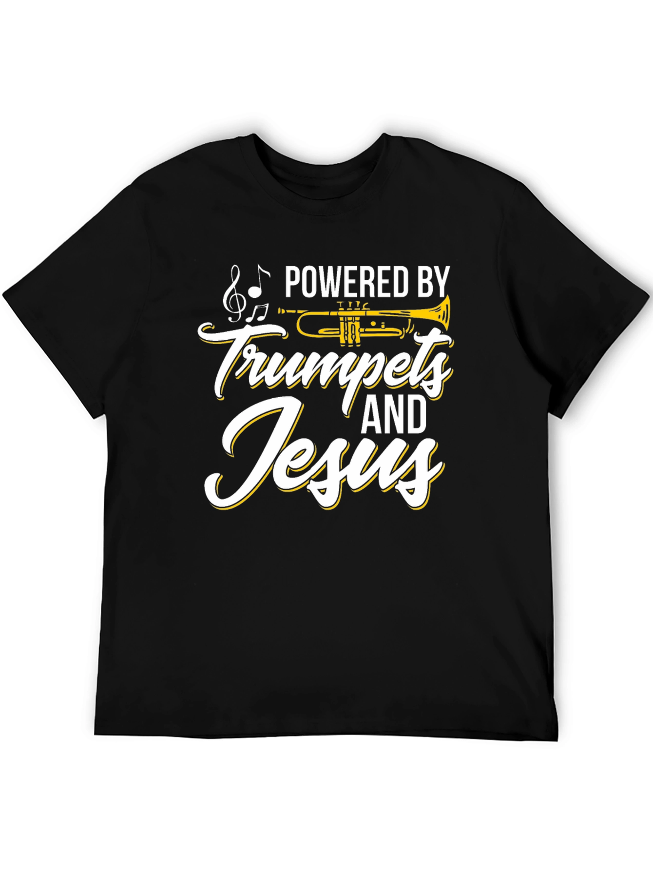 Black Powered by Trumpets & Jesus Black T-Shirt view 5