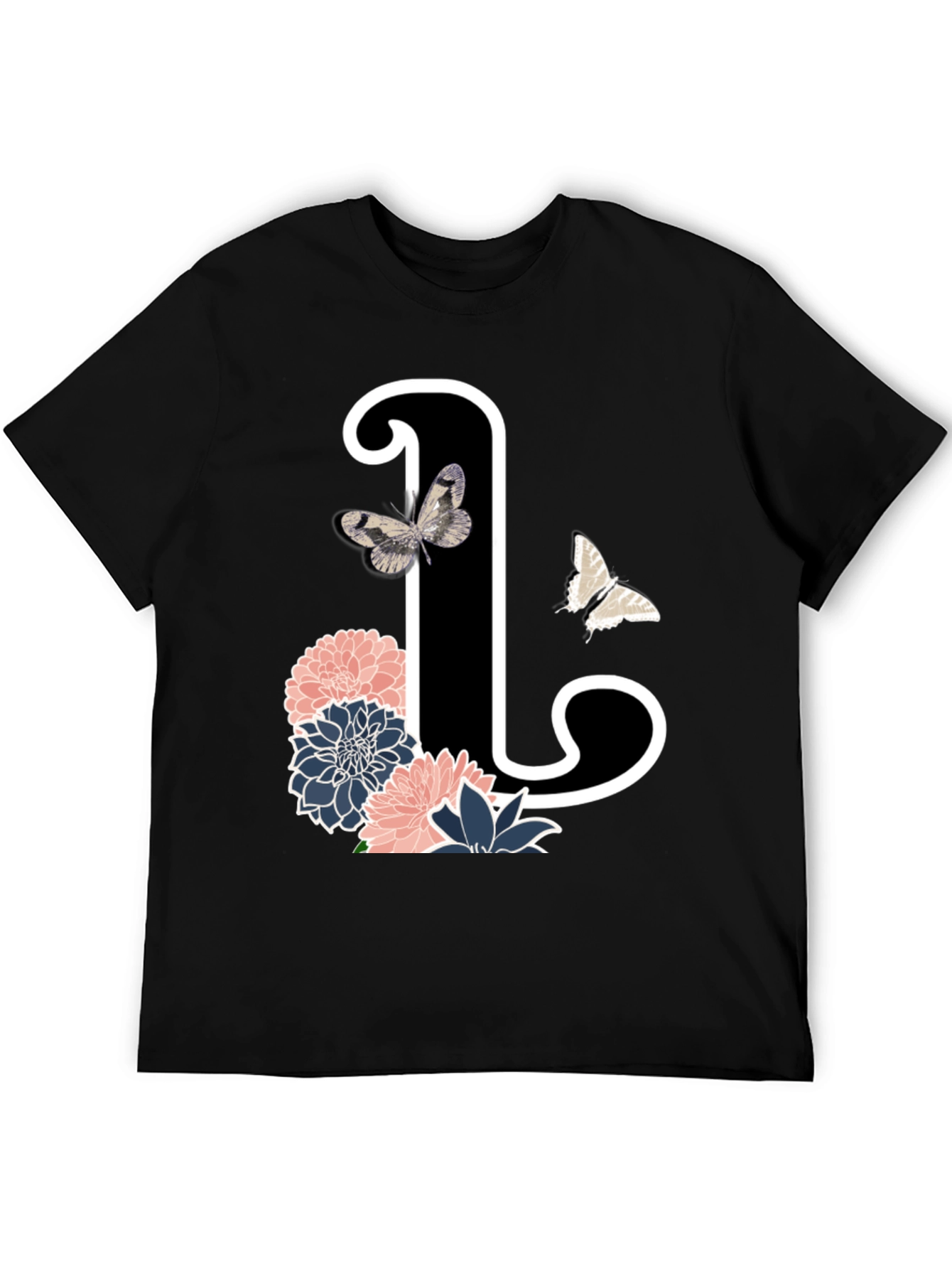 Black Floral Initial 'L' Black T-Shirt view 5