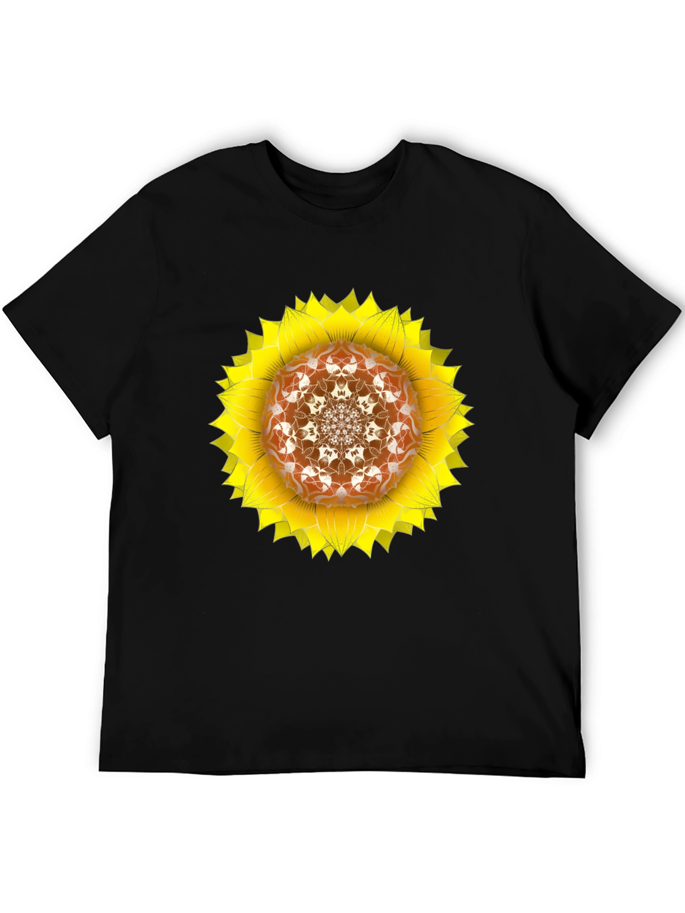 Black Sunflower Mandala Black T-Shirt view 5